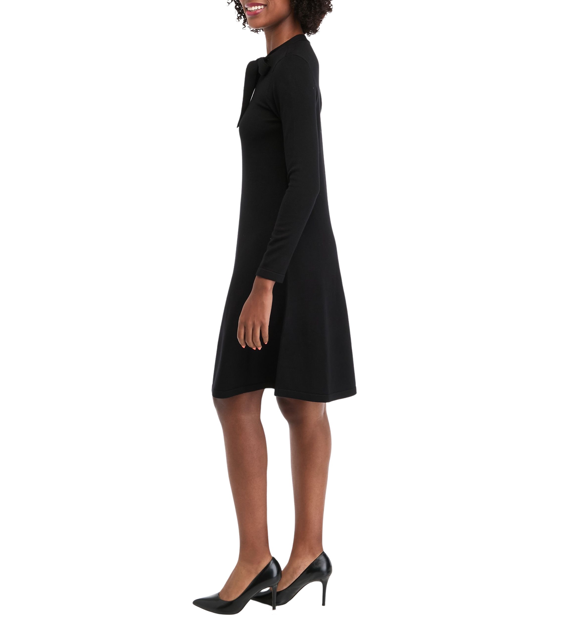 Womens Long Sleeve Crew Neck Solid Midi Knit A-Line Dress
