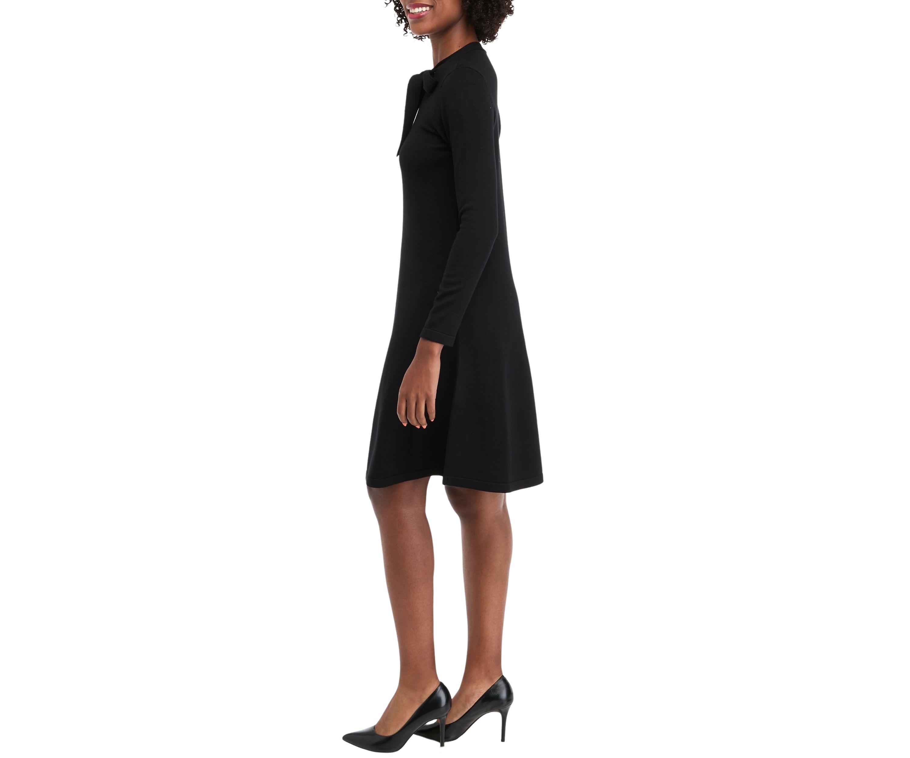 Womens Long Sleeve Crew Neck Solid Midi Knit A-Line Dress