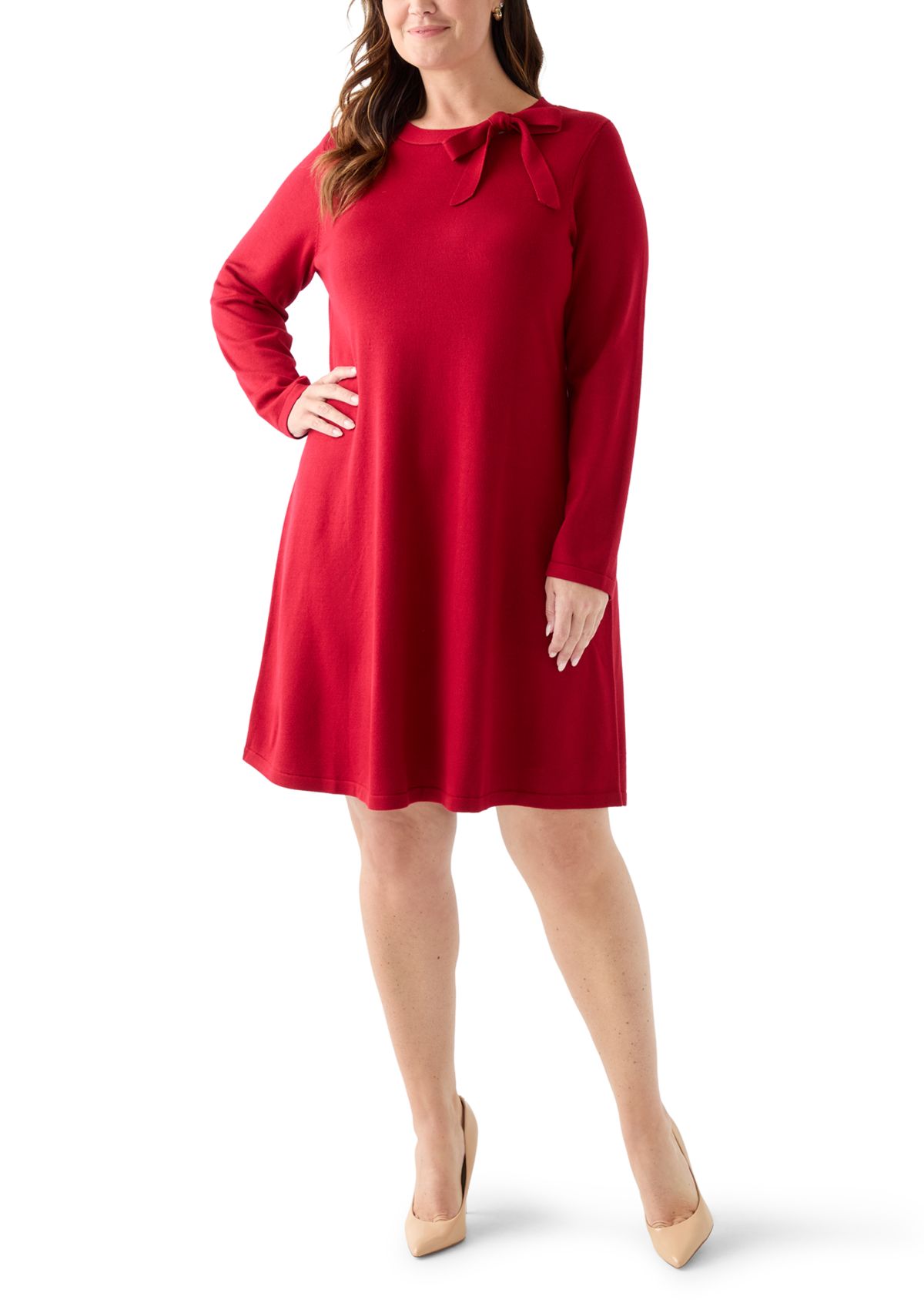 Plus Size Bow Neck Fit and Flare Sweater Dress