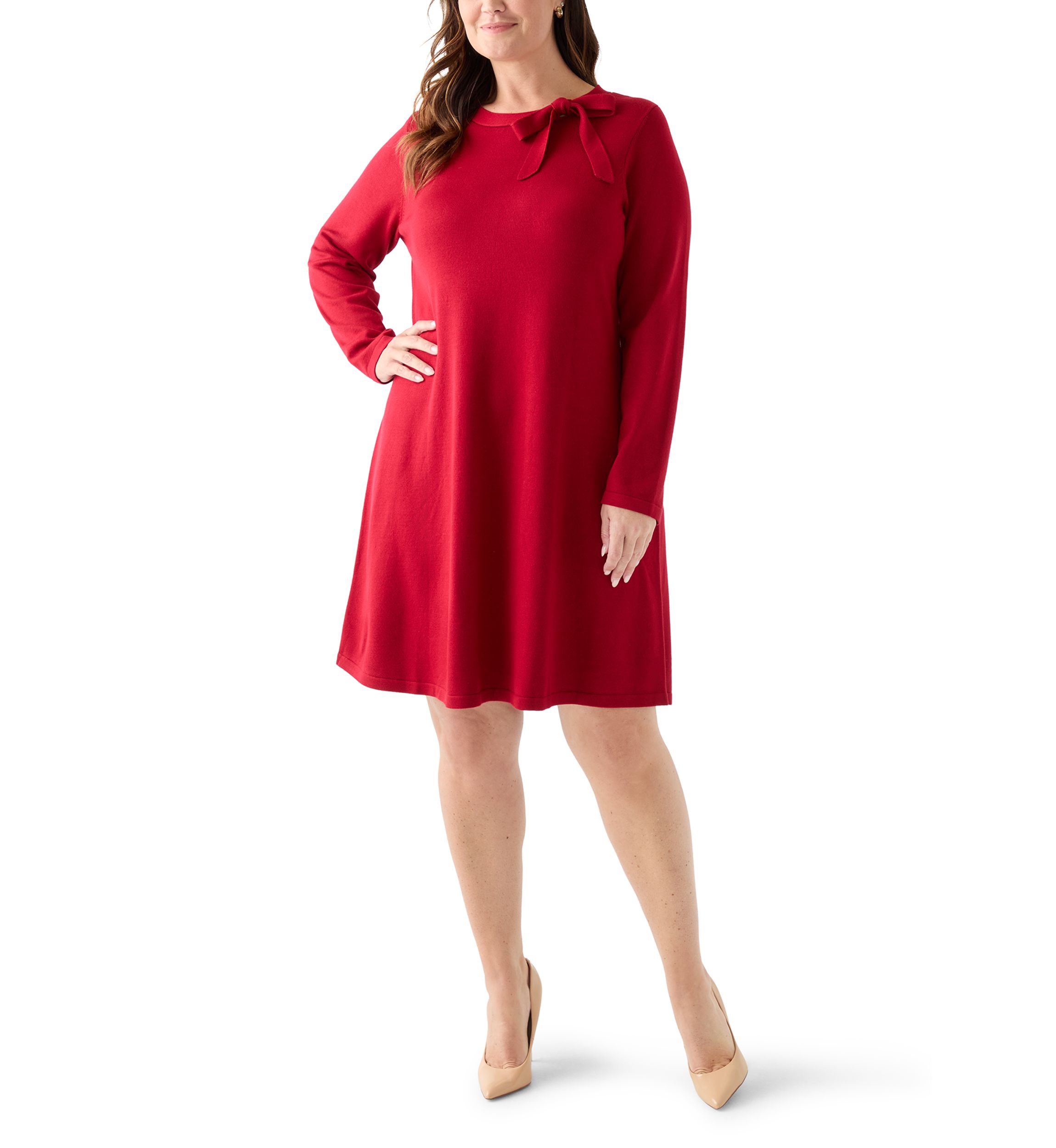 Plus Size Bow Neck Fit and Flare Sweater Dress