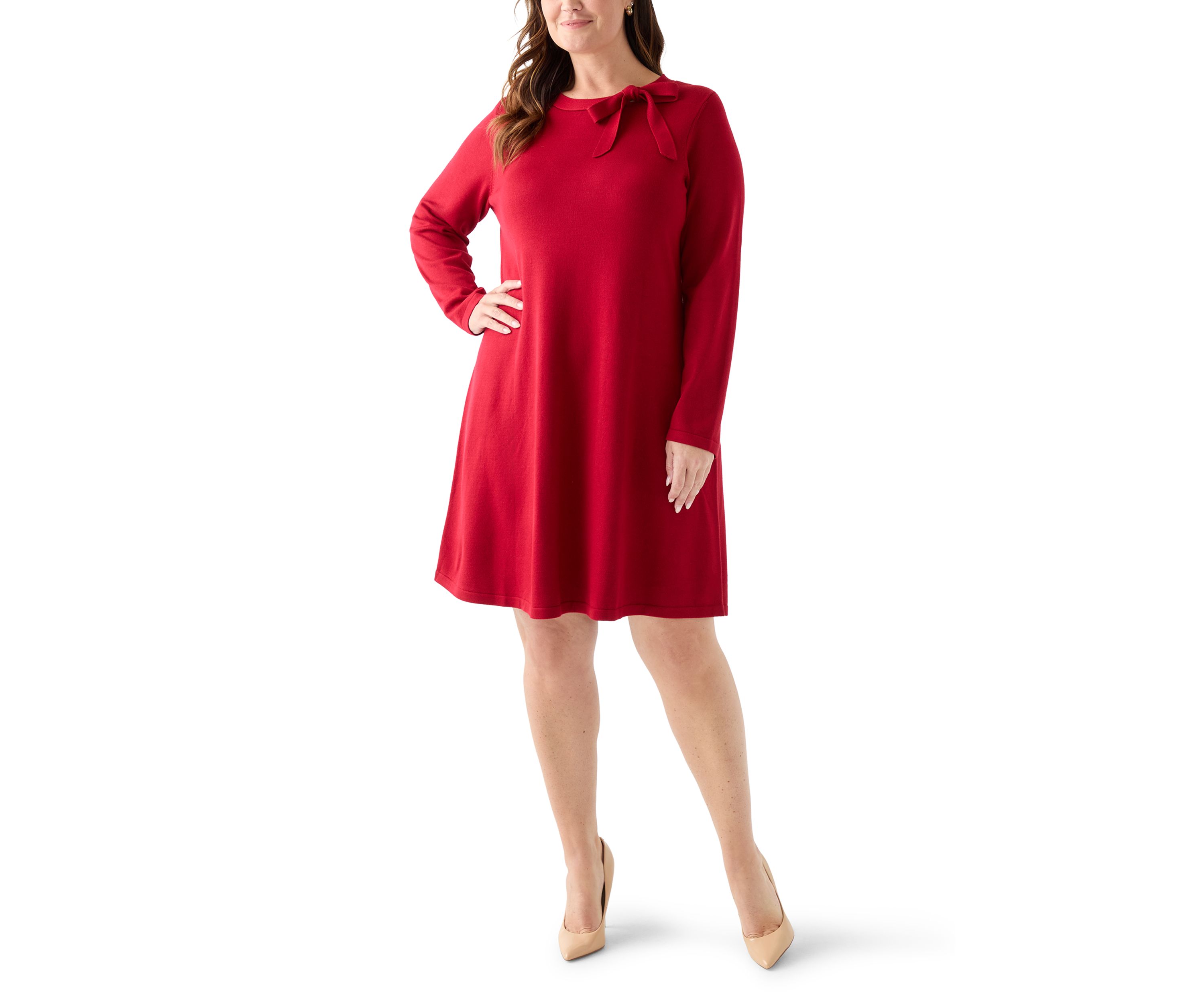 Plus Size Bow Neck Fit and Flare Sweater Dress