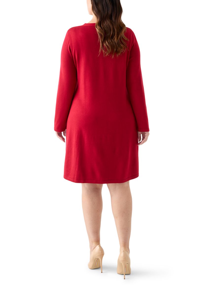 Plus Size Bow Neck Fit and Flare Sweater Dress