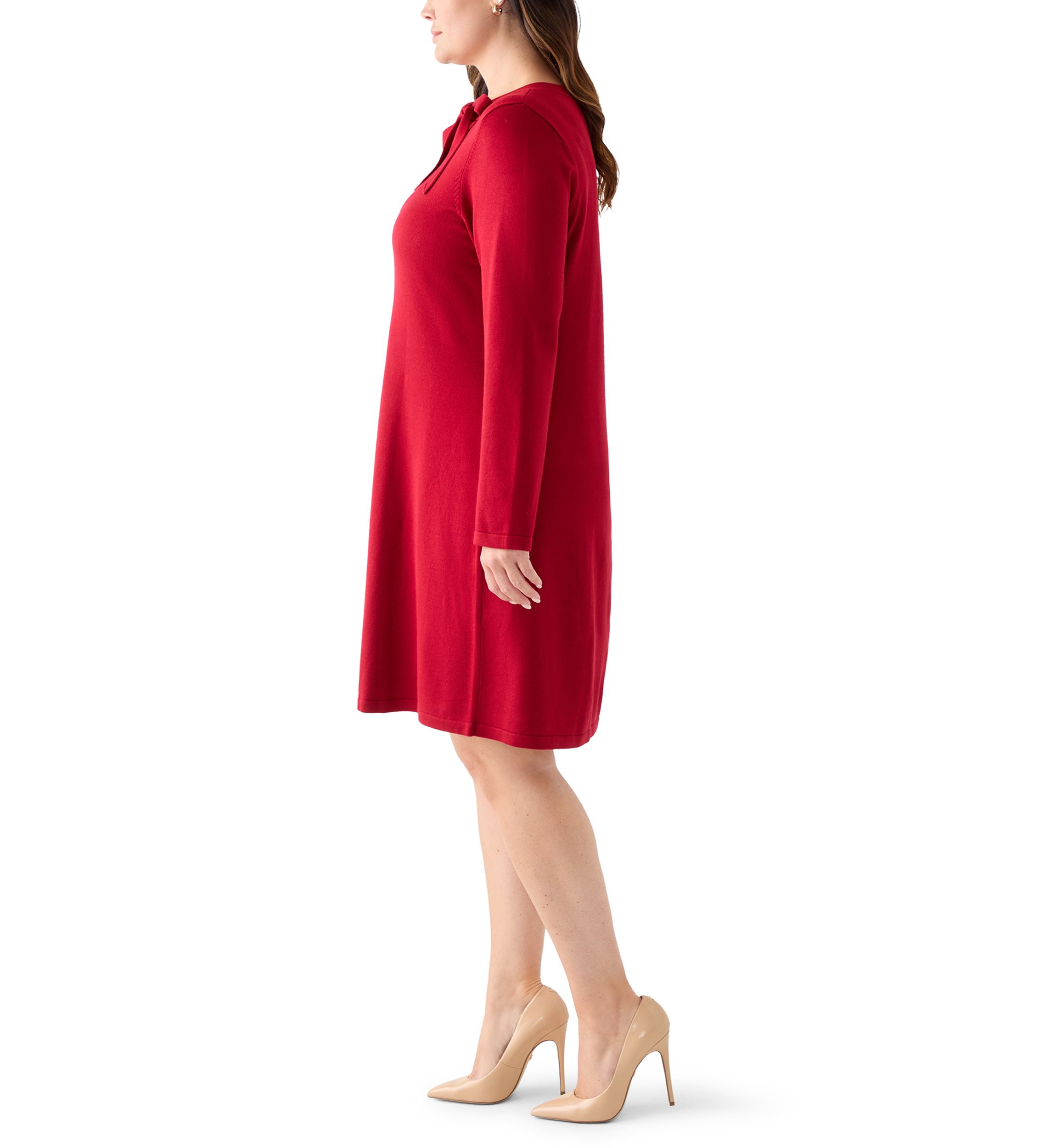 Plus Size Bow Neck Fit and Flare Sweater Dress