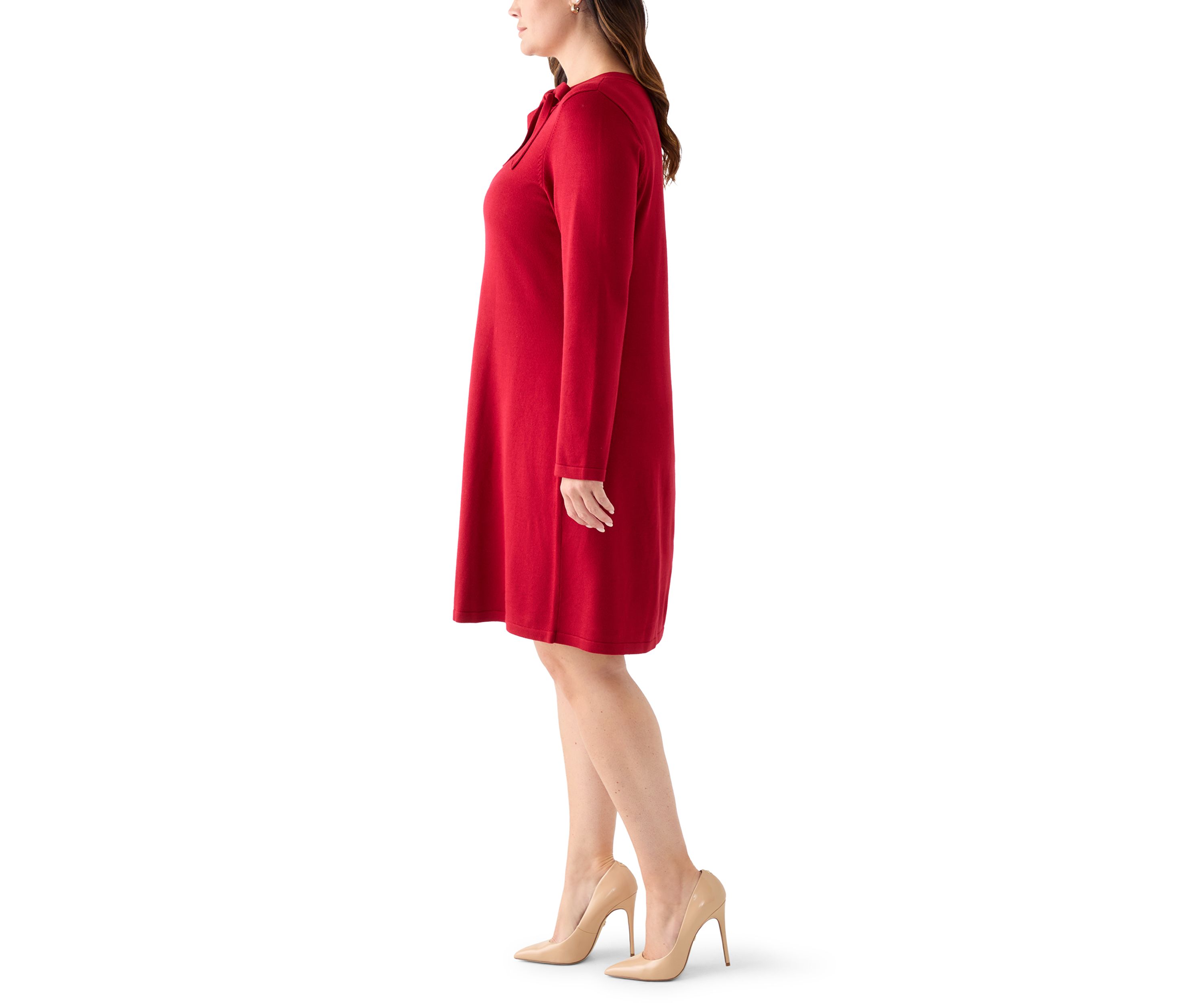 Plus Size Bow Neck Fit and Flare Sweater Dress