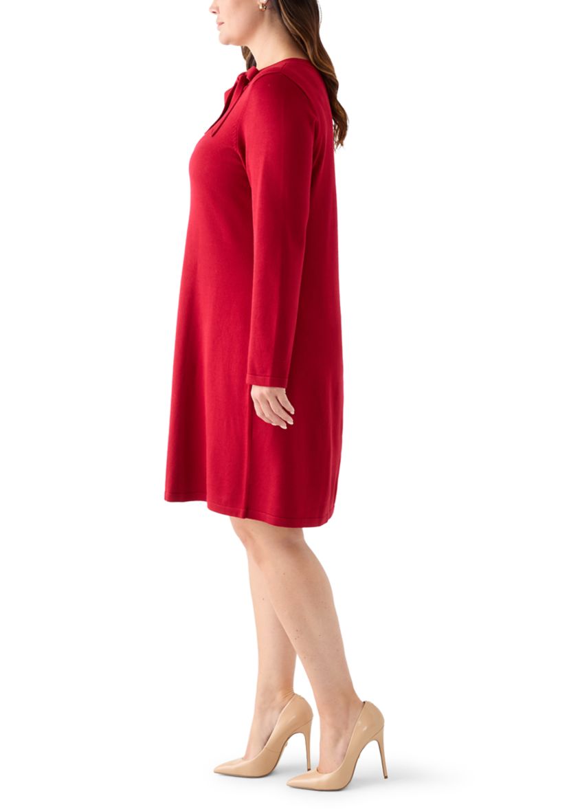 Plus Size Bow Neck Fit and Flare Sweater Dress