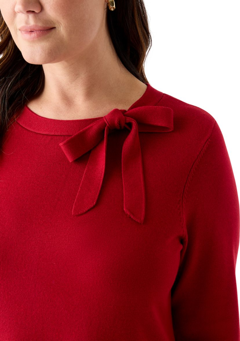 Plus Size Bow Neck Fit and Flare Sweater Dress