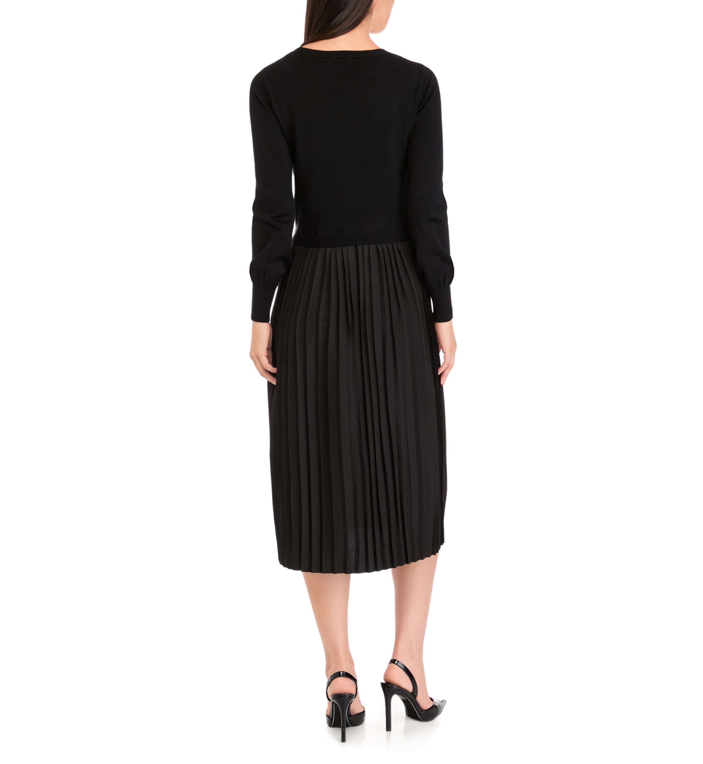 Womens Long Sleeve Crew Neck Solid Midi Knit A-Line Dress