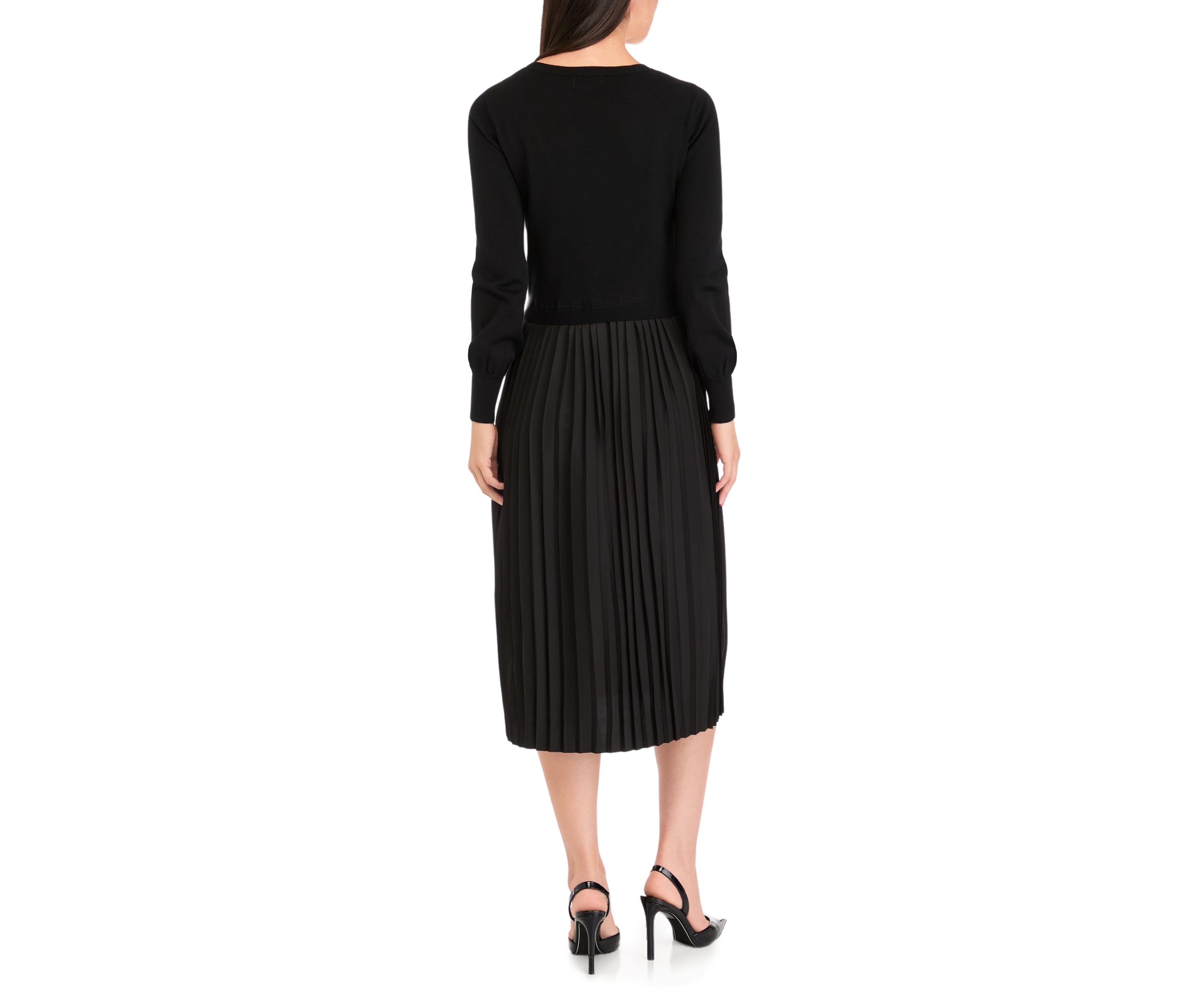 Womens Long Sleeve Crew Neck Solid Midi Knit A-Line Dress