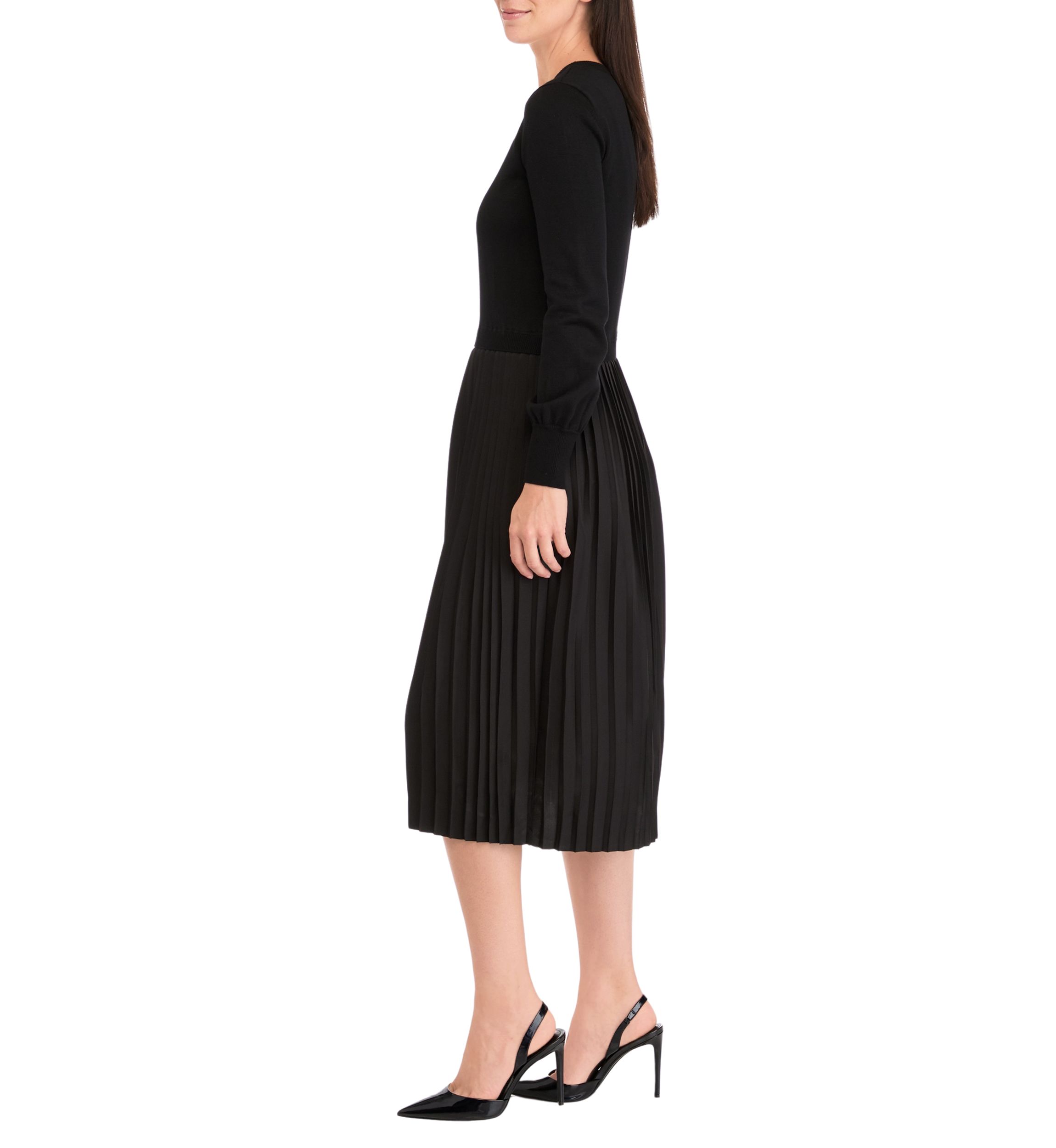 Womens Long Sleeve Crew Neck Solid Midi Knit A-Line Dress