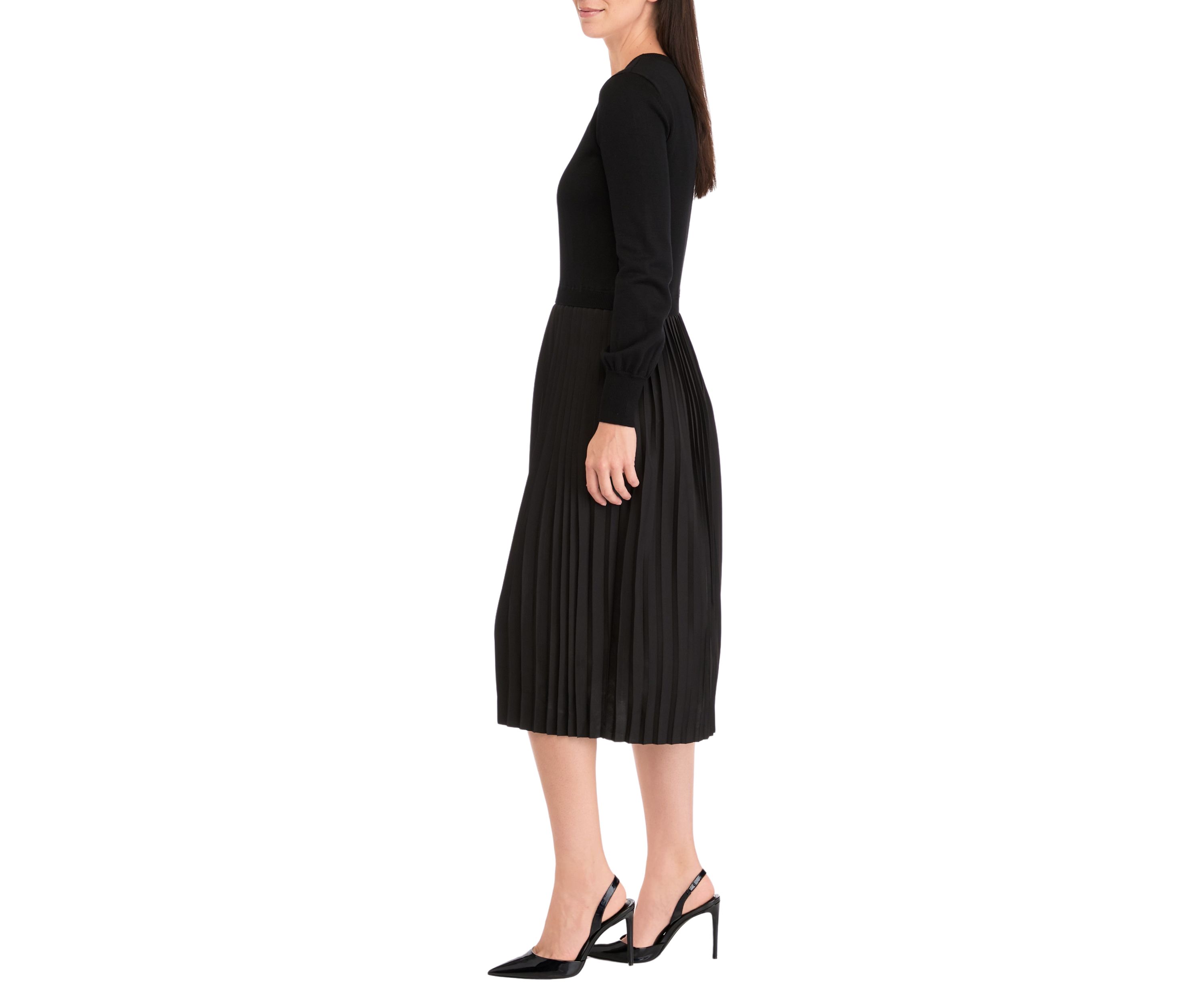 Womens Long Sleeve Crew Neck Solid Midi Knit A-Line Dress