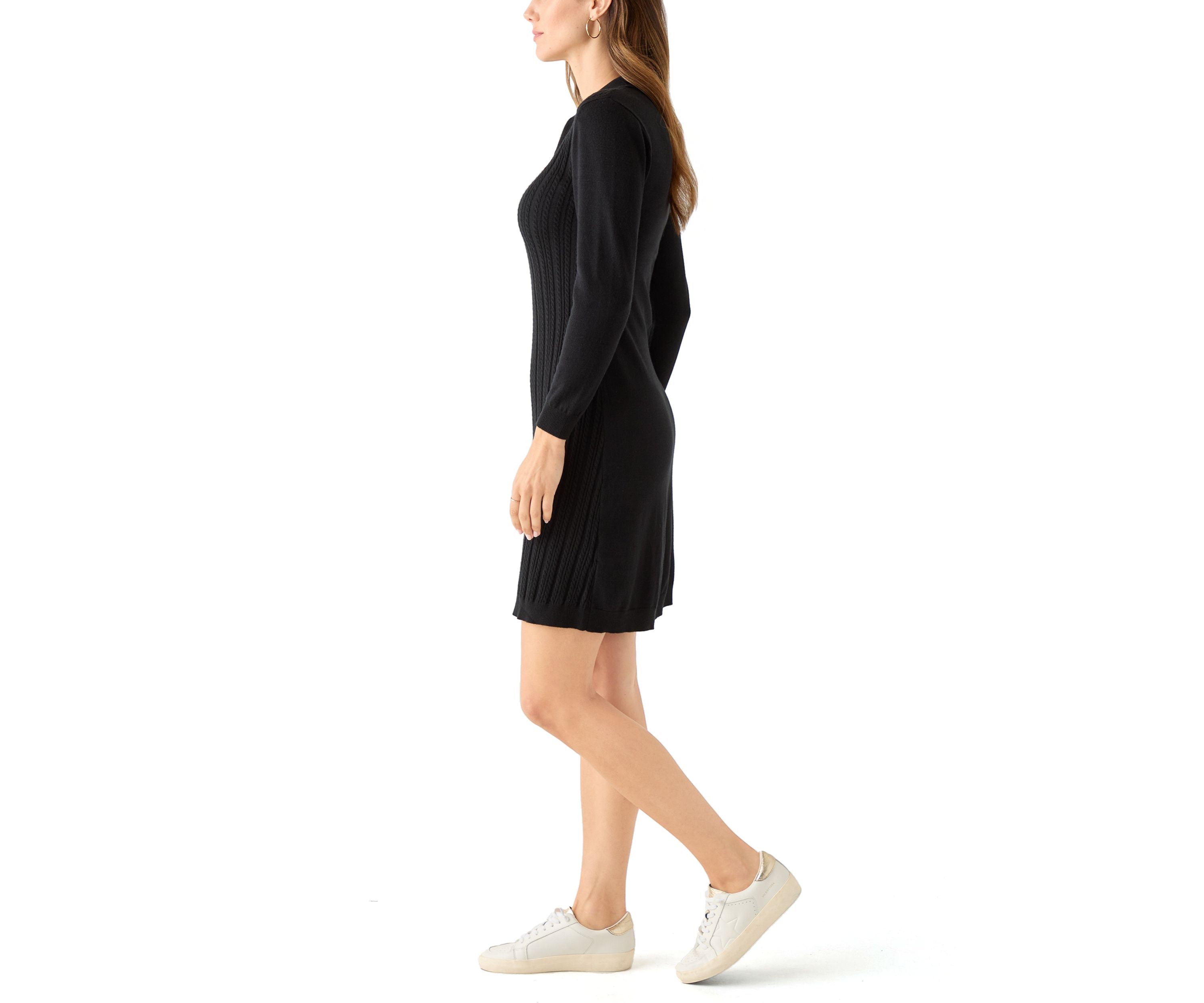 Womens Long Sleeve Cable Sweater Mini Dress