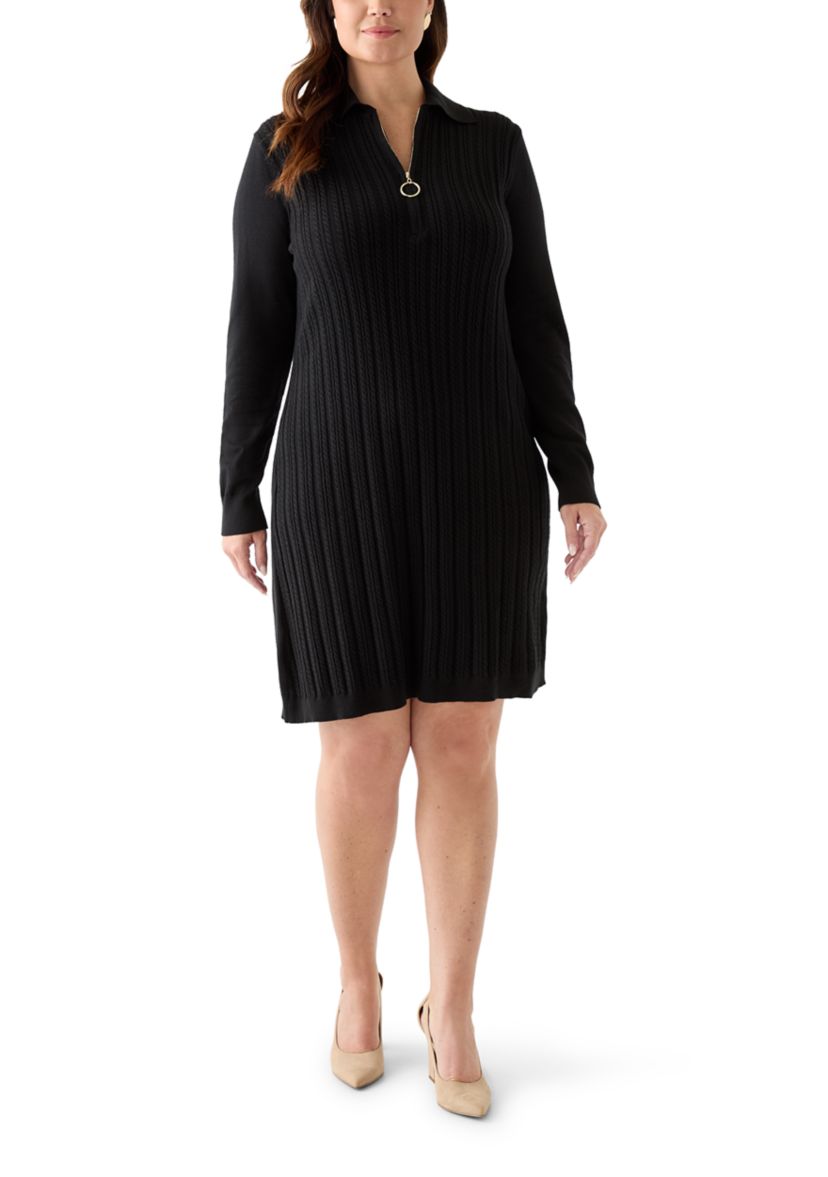 Plus Size Long Sleeve V-Neck Solid Sweater Dress