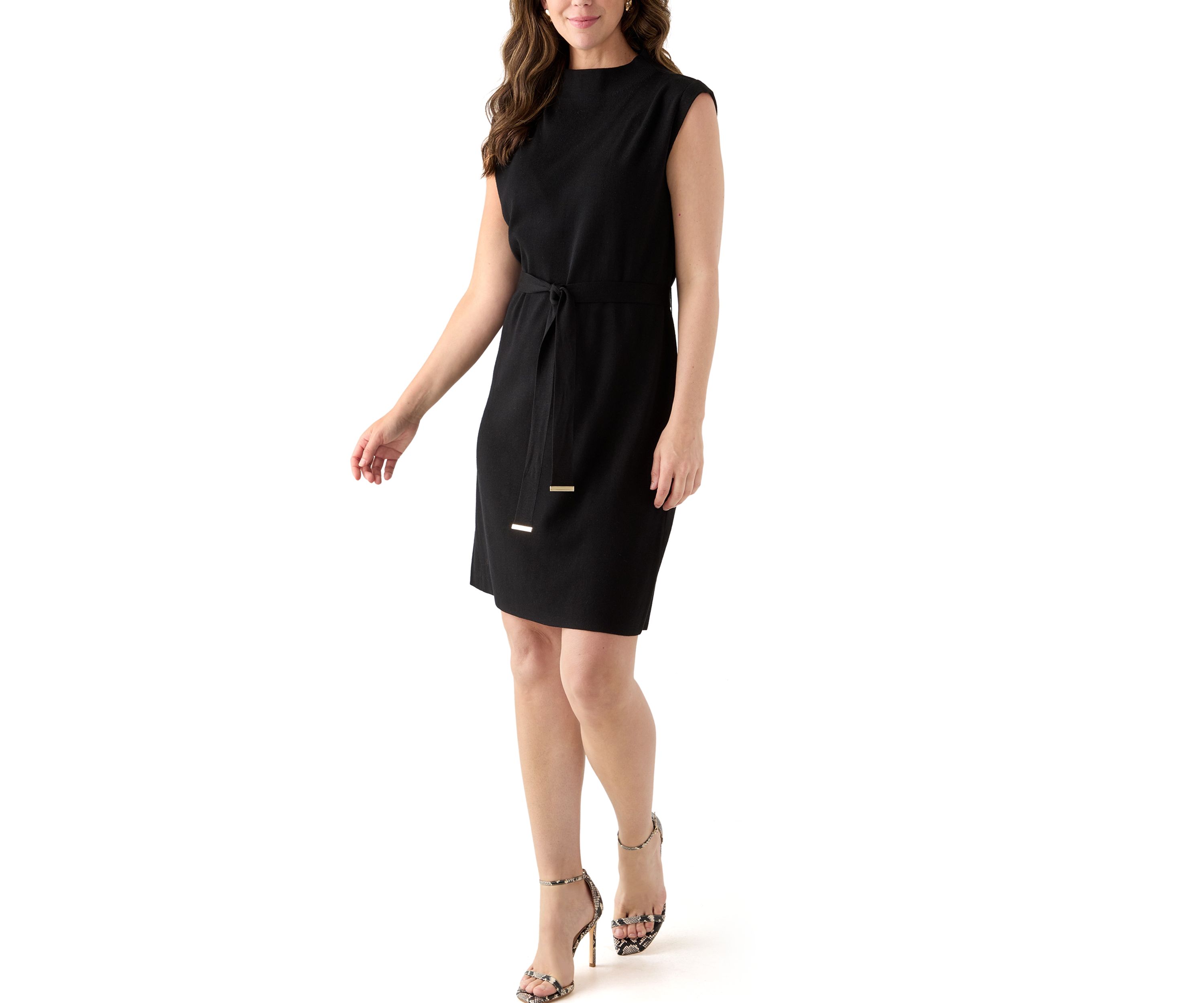 Womens Mock Neck Solid Sweater Dress