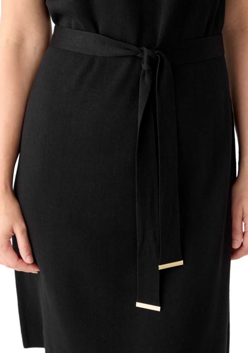 Womens Mock Neck Solid Sweater Dress