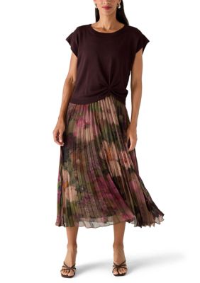 Robbie Bee Women's Short Sleeve Printed Chiffon 2Fer Maxi Dress, XL