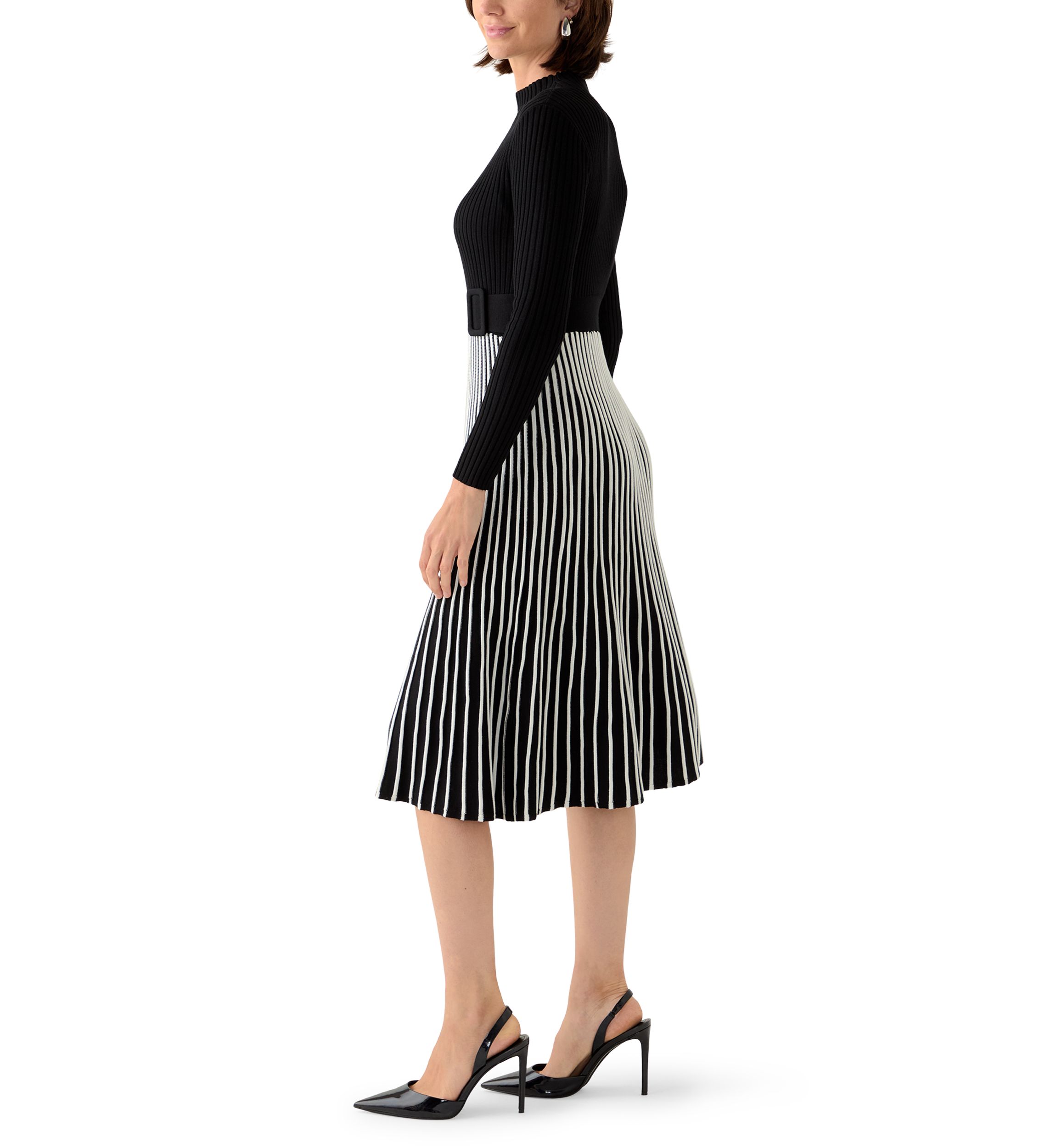 Womens Long Sleeve Mock Neck Belted Sweater Dress