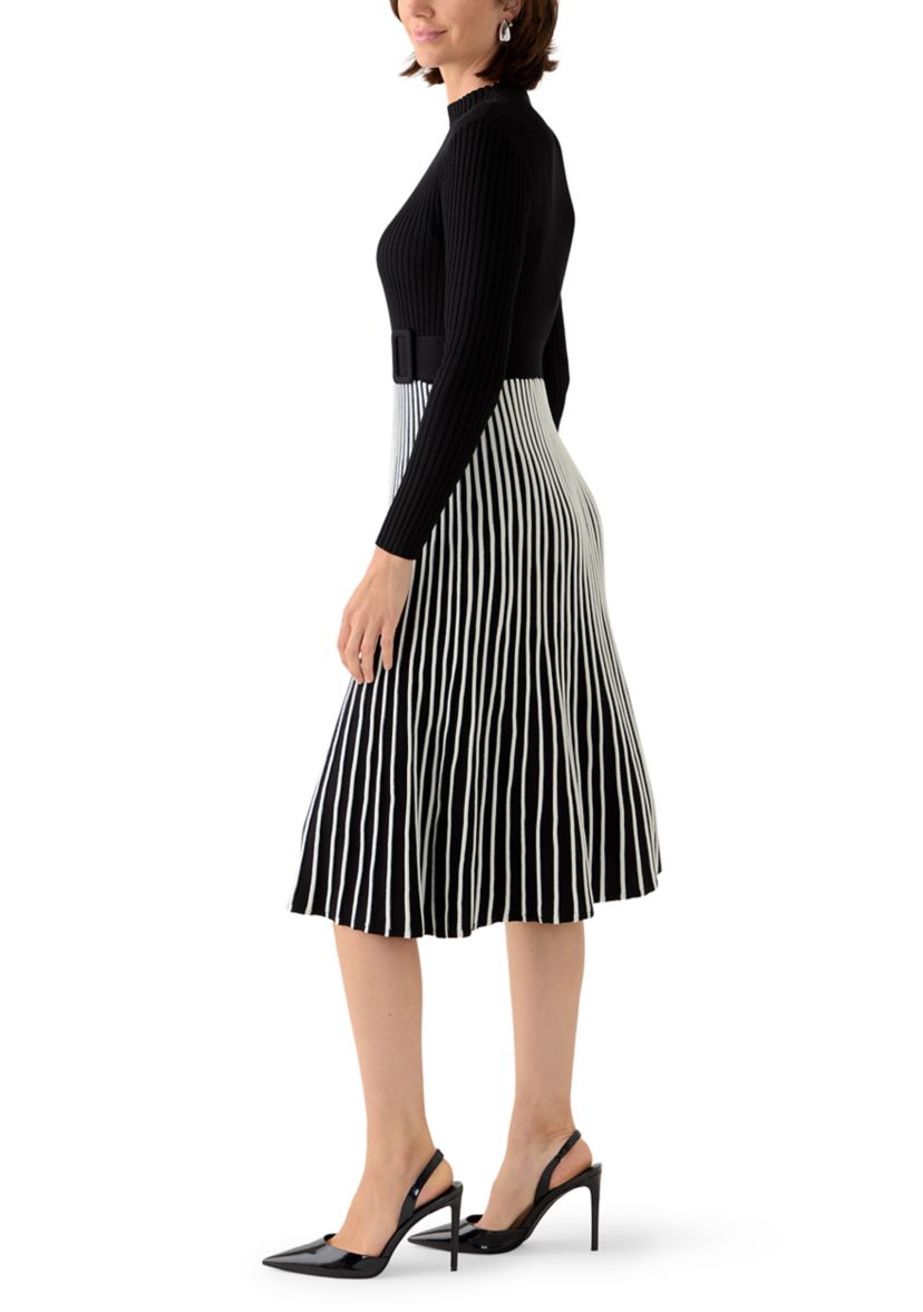 Womens Long Sleeve Mock Neck Belted Sweater Dress