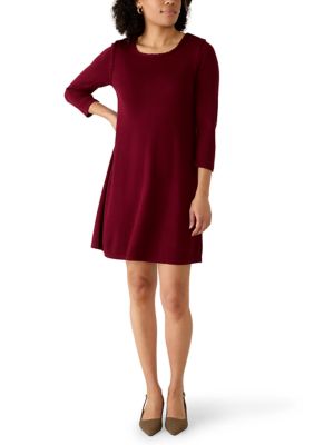 Robbie Bee Women's 3/4 Sleeve Braided A-Line Knit Dress, Small