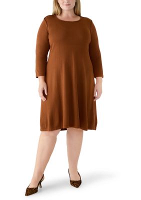 Robbie Bee Women's Plus Size Long Sleeve Braided A-Line Knit Dress