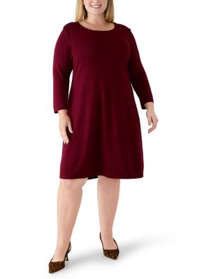 Robbie Bee Women's Plus Size Long Sleeve Braided A-Line Knit Dress, 3XL