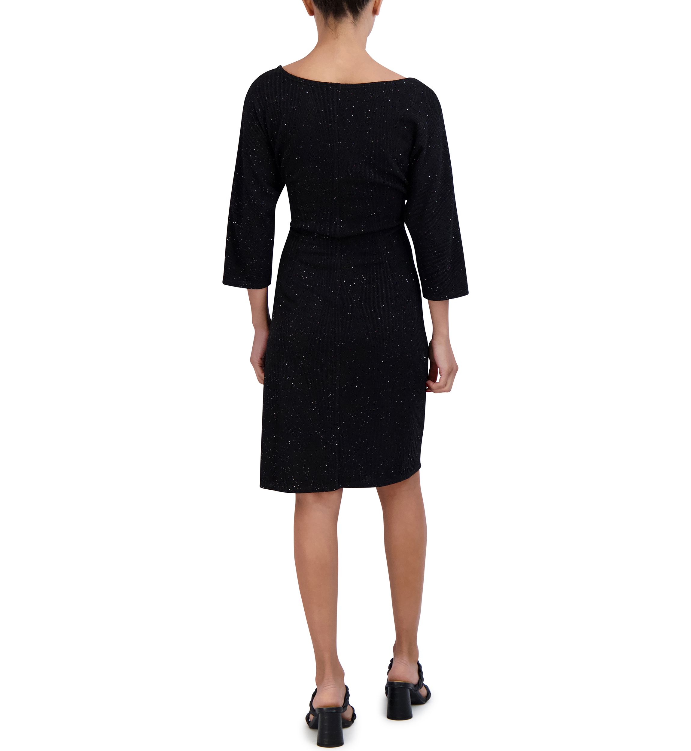 Womens 3/4 Sleeve Tie Waist Glitter Sheath Dress