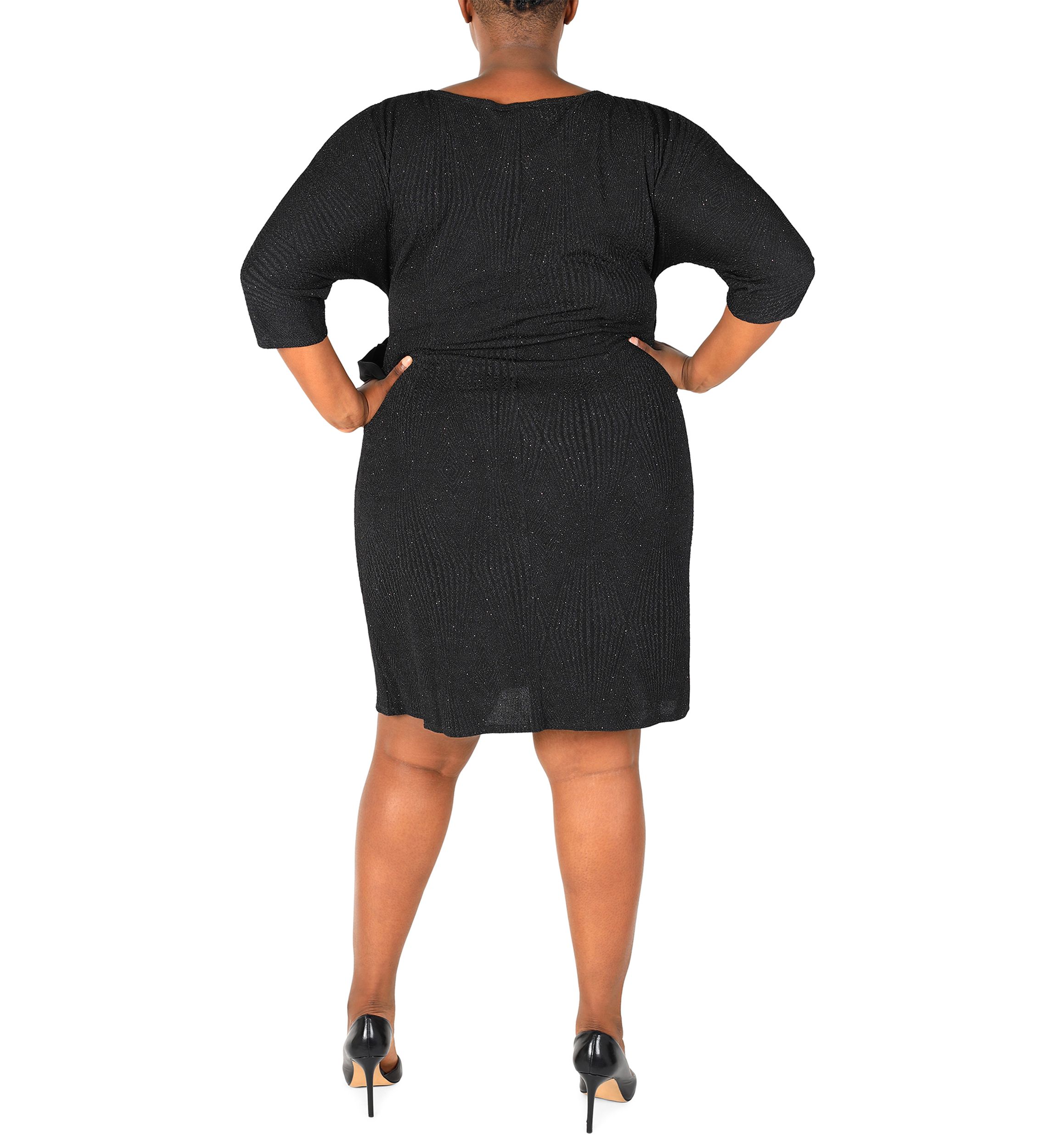 Plus Size 3/4 Sleeve Crew Neck Side Bow Solid Sheath Dress