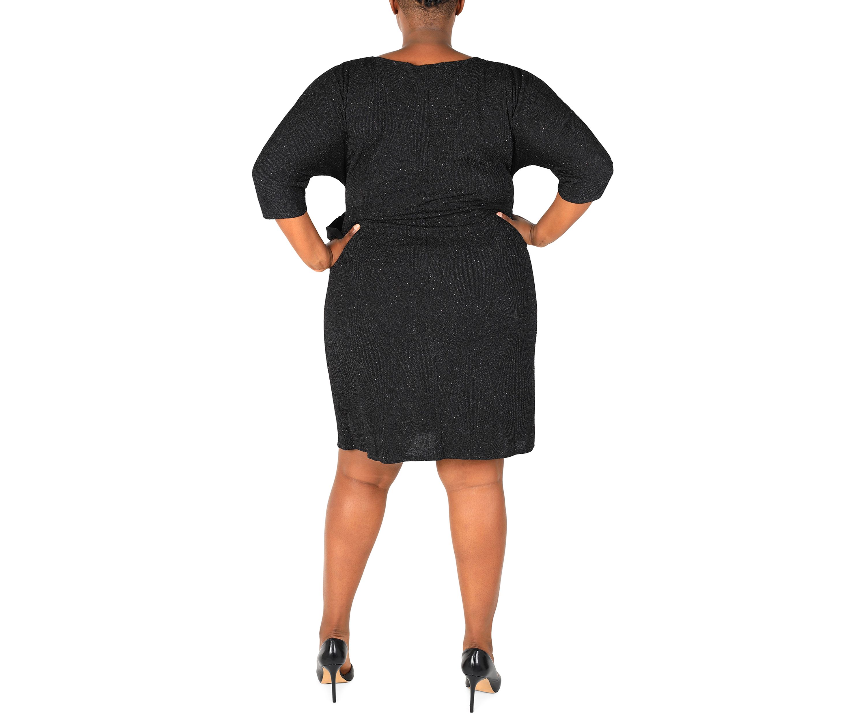Plus Size 3/4 Sleeve Crew Neck Side Bow Solid Sheath Dress