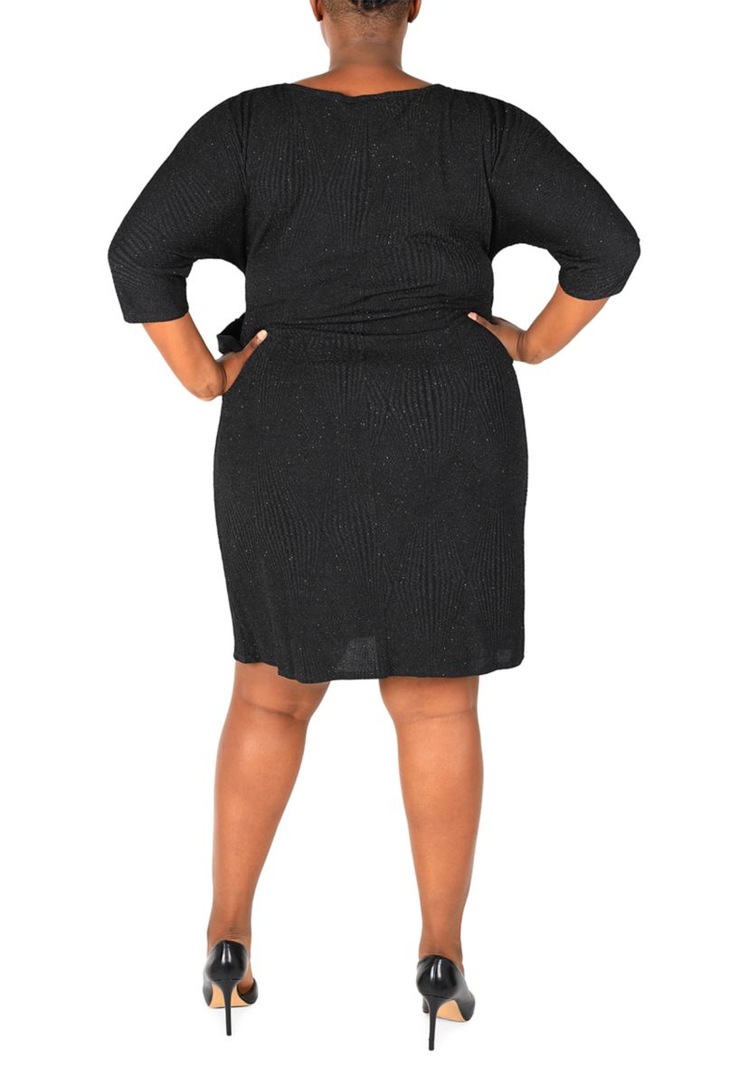 Plus Size 3/4 Sleeve Crew Neck Side Bow Solid Sheath Dress
