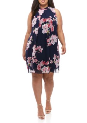 robbie bee plus size sleeveless mock neck chiffon a line dres