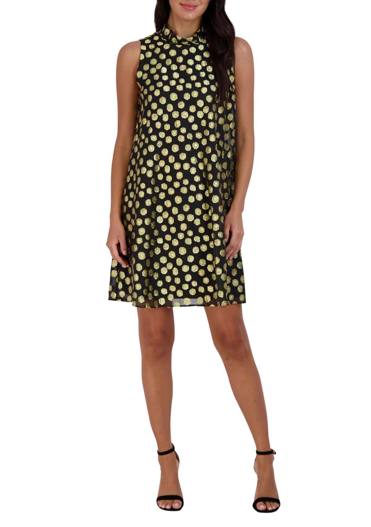 Womens Sleeveless Foil Dot Burnout A-Line Dress