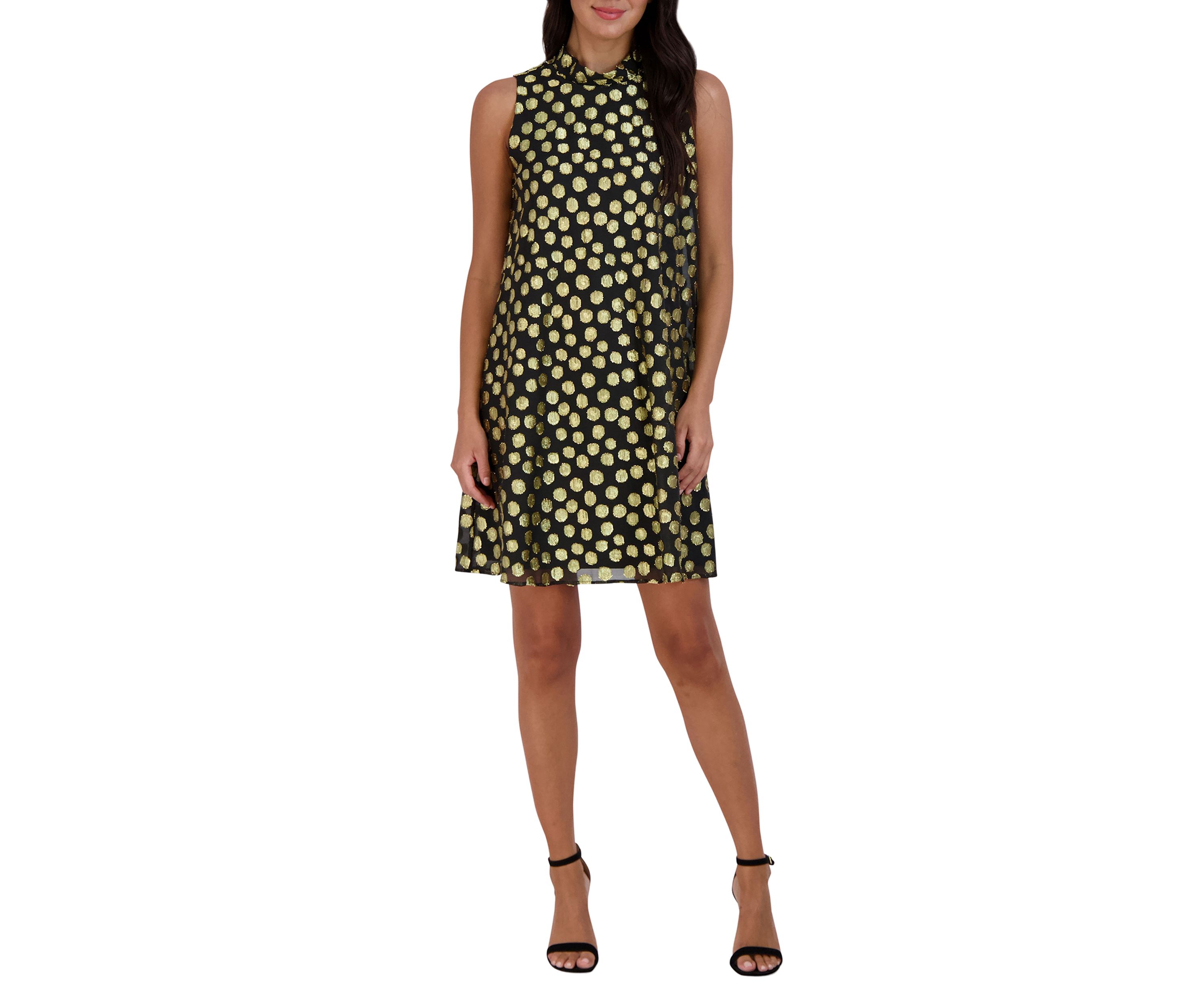 Womens Sleeveless Foil Dot Burnout A-Line Dress