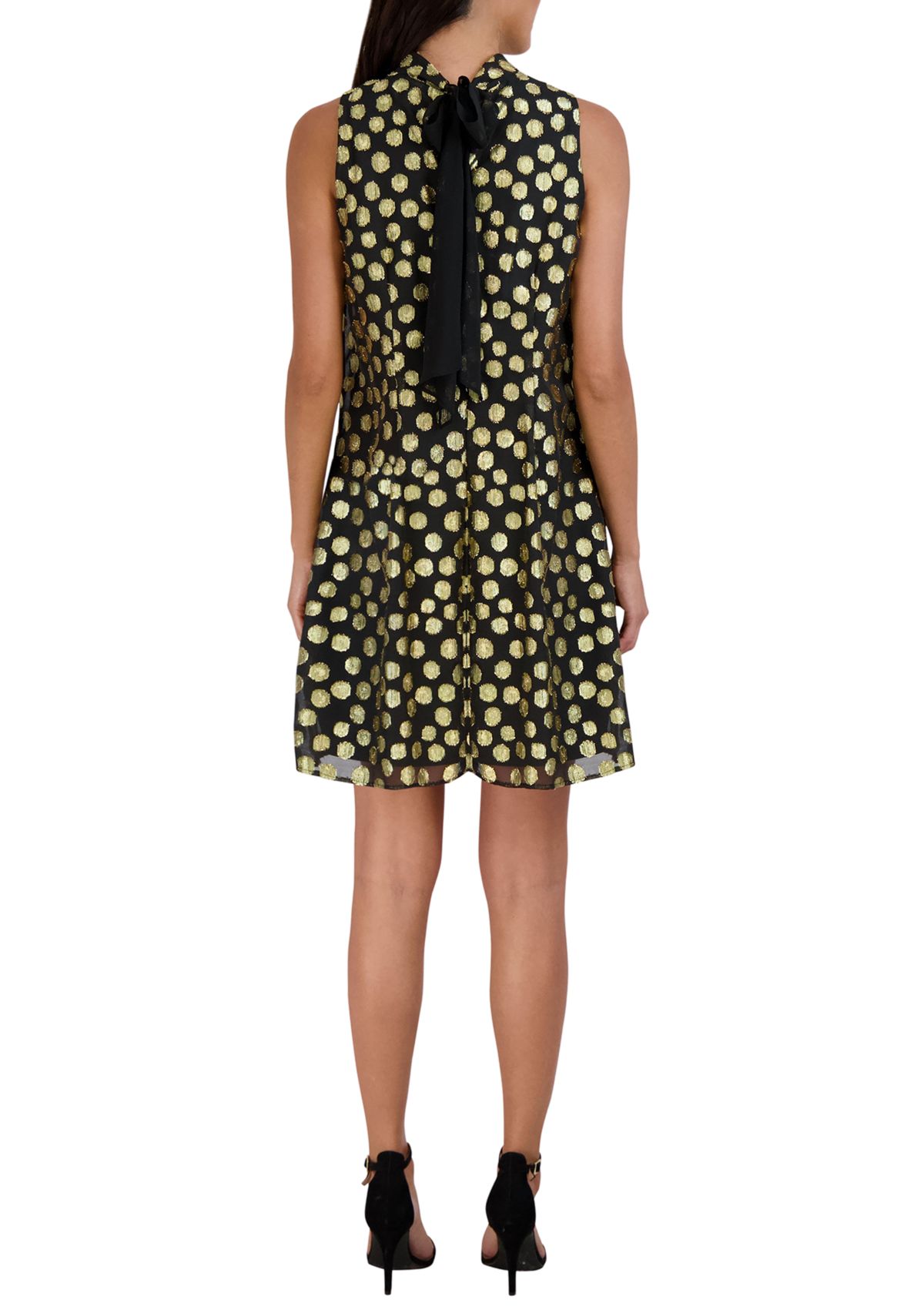 Womens Sleeveless Foil Dot Burnout A-Line Dress