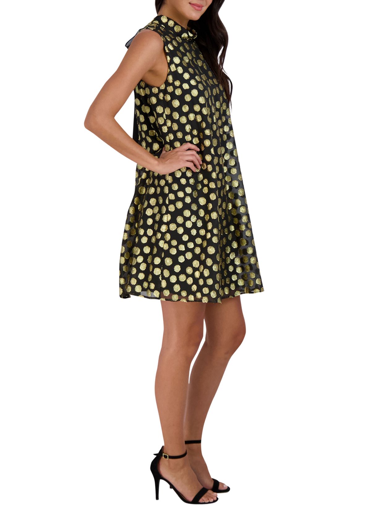 Womens Sleeveless Foil Dot Burnout A-Line Dress