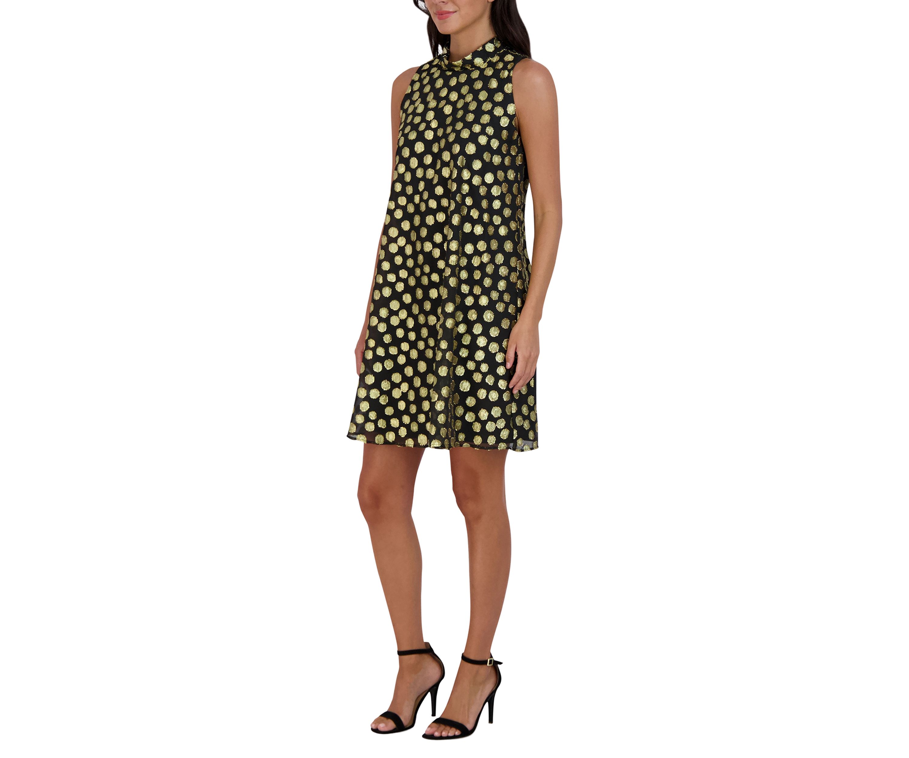 Womens Sleeveless Foil Dot Burnout A-Line Dress