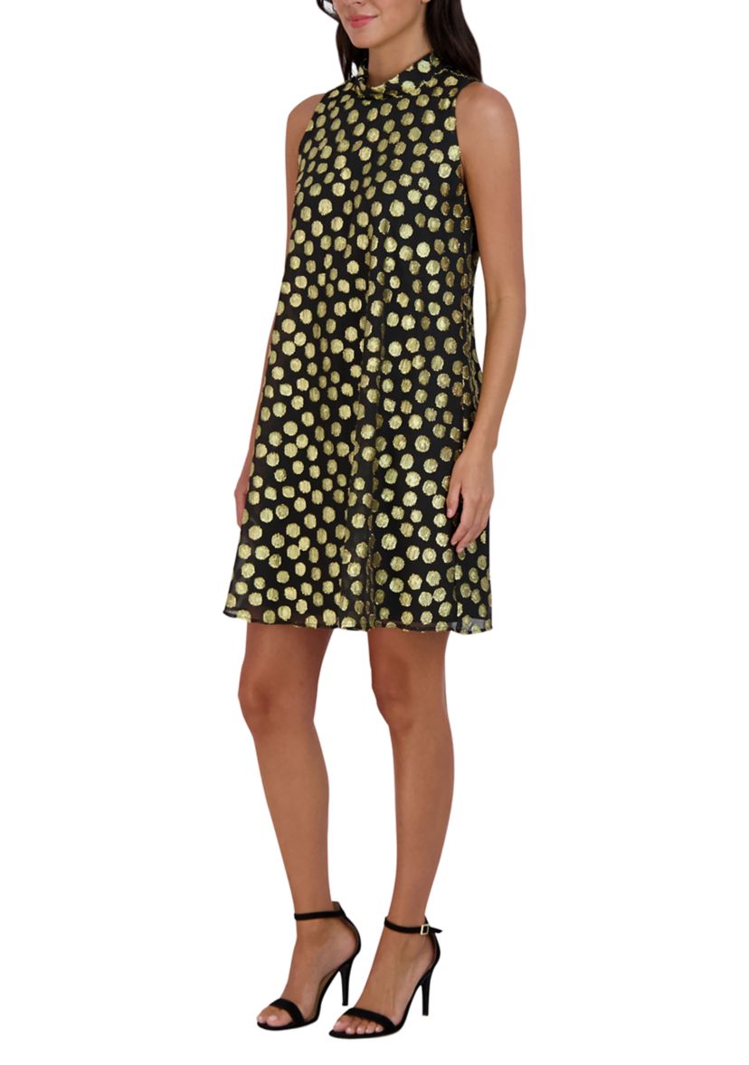 Womens Sleeveless Foil Dot Burnout A-Line Dress
