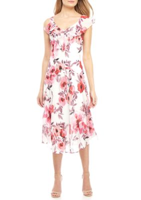 Robbie Bee Sleeveless Ruffle Trim V-Neck Chiffon Dress | belk