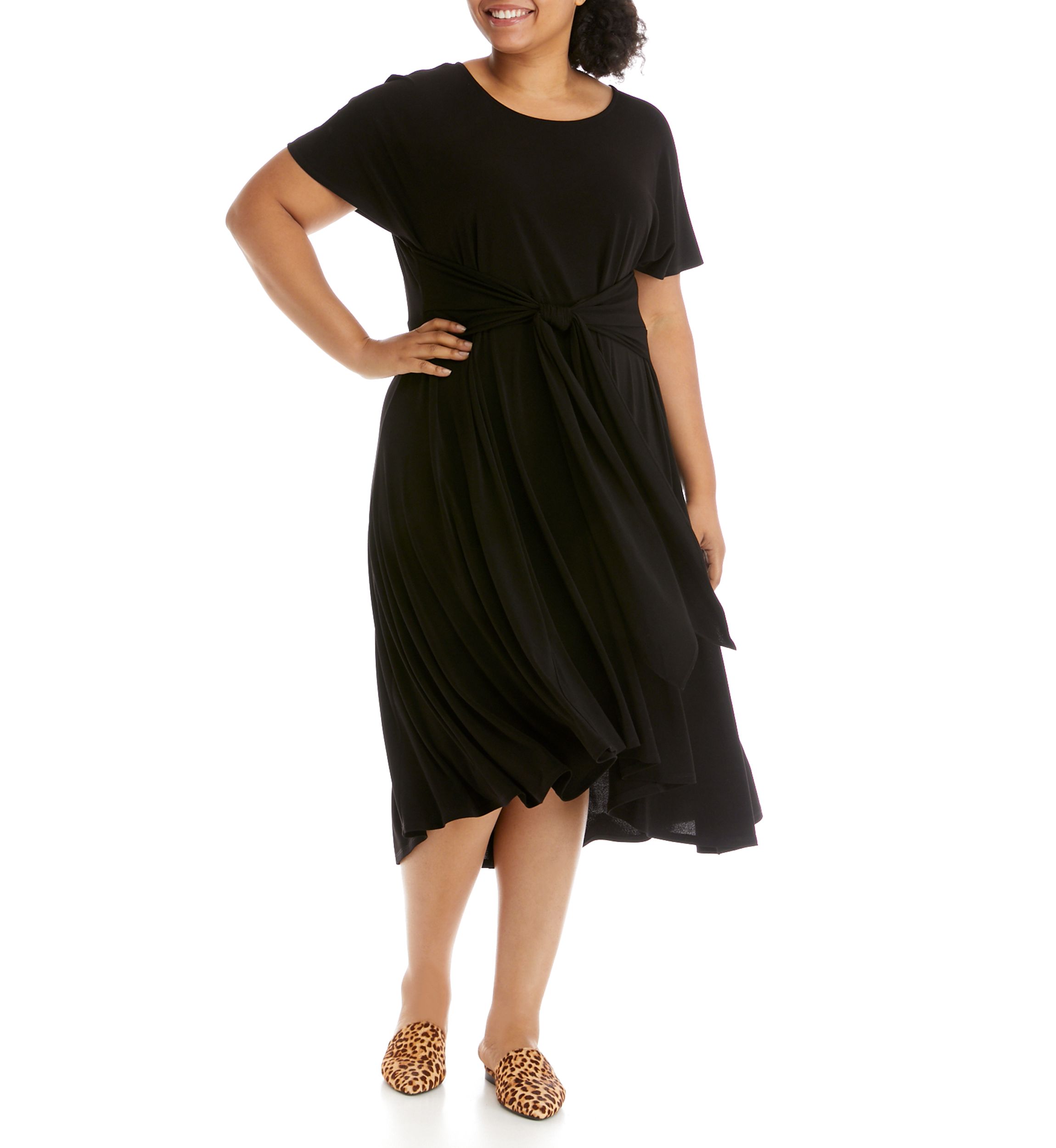 Plus Size Scoop Neck Tie Front Knit Dress