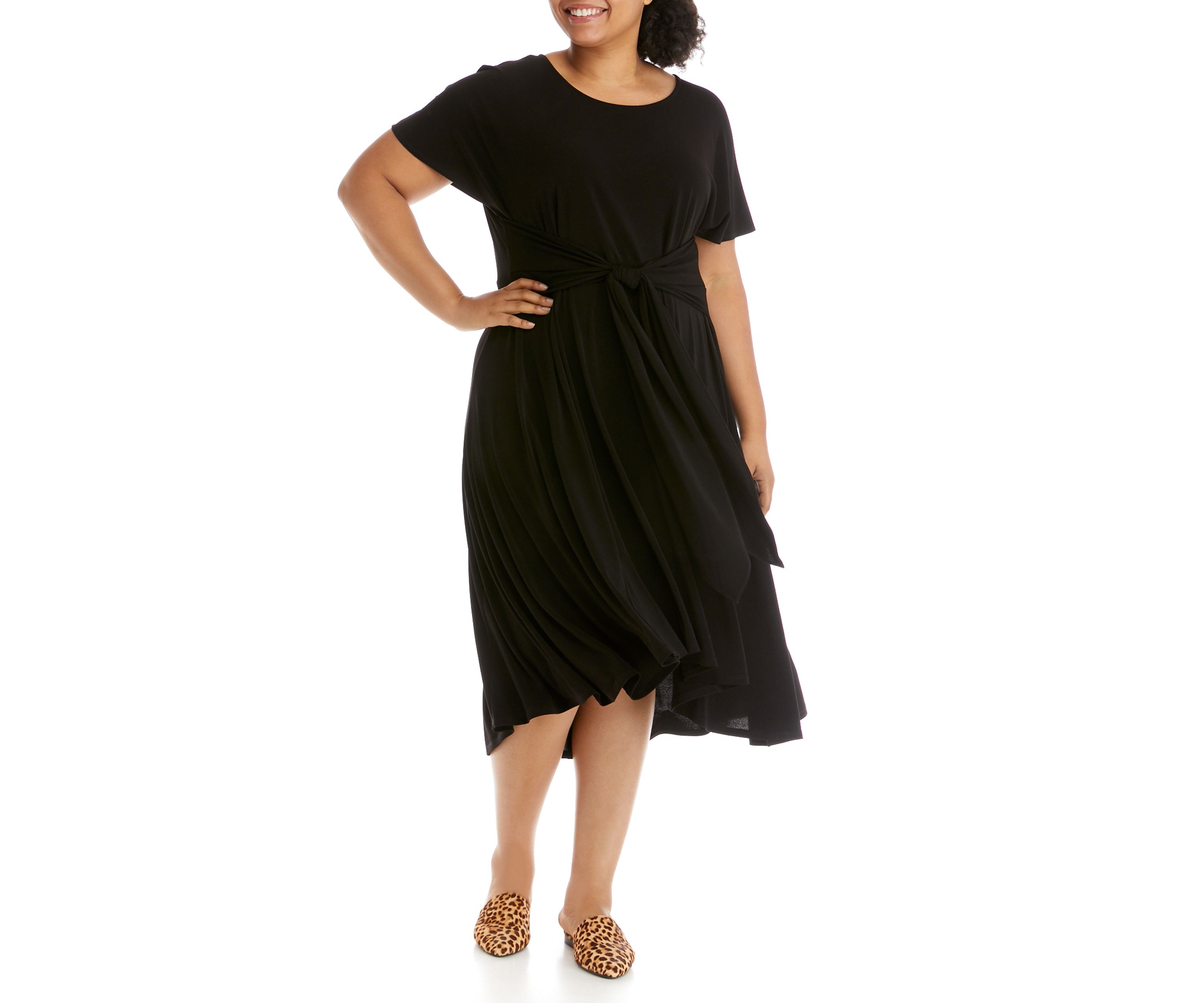 Plus Size Scoop Neck Tie Front Knit Dress