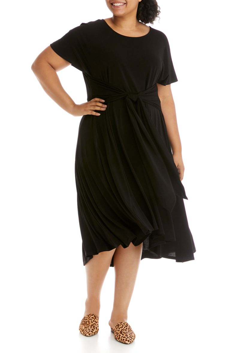 Plus Size Scoop Neck Tie Front Knit Dress
