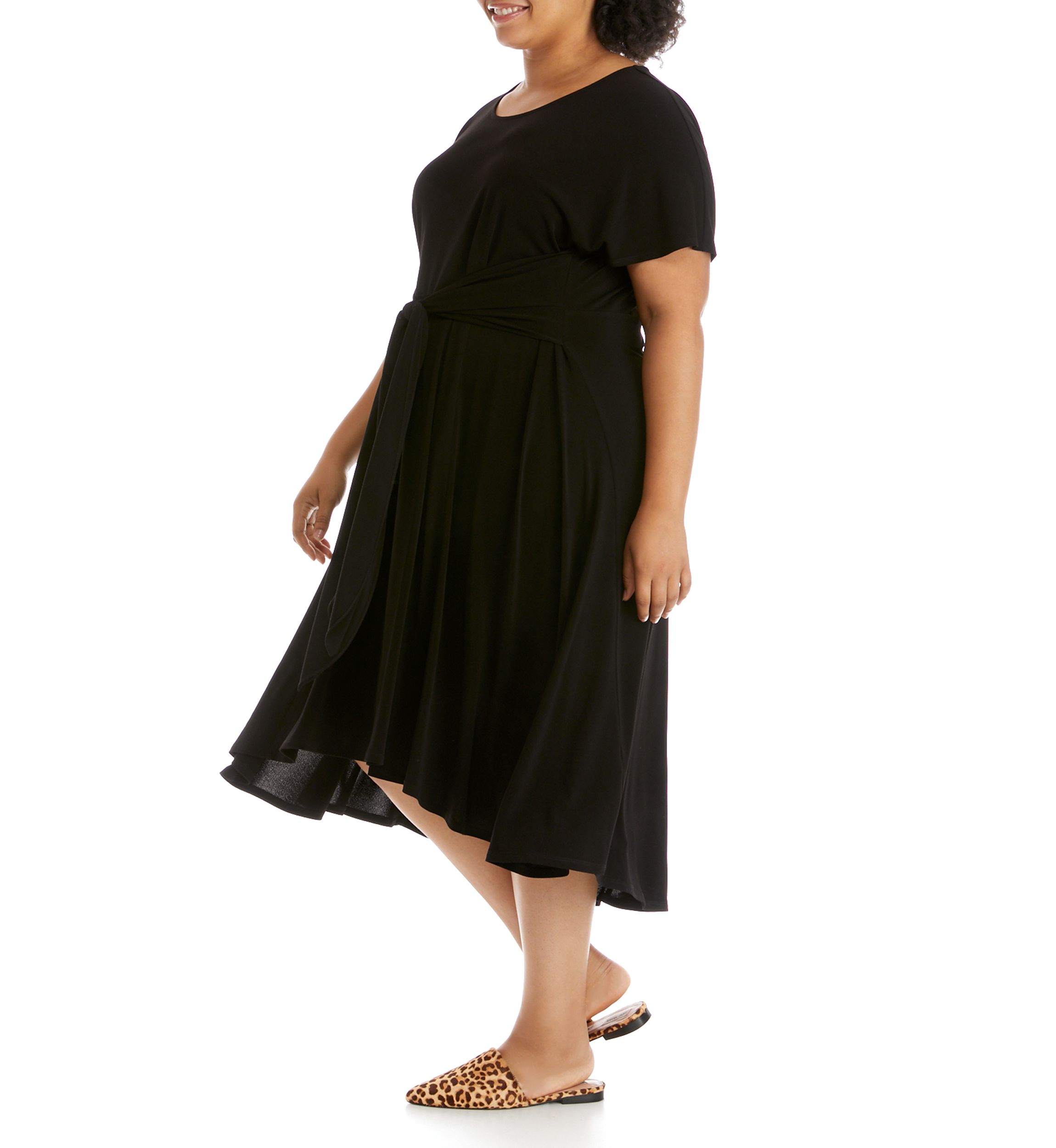 Plus Size Scoop Neck Tie Front Knit Dress