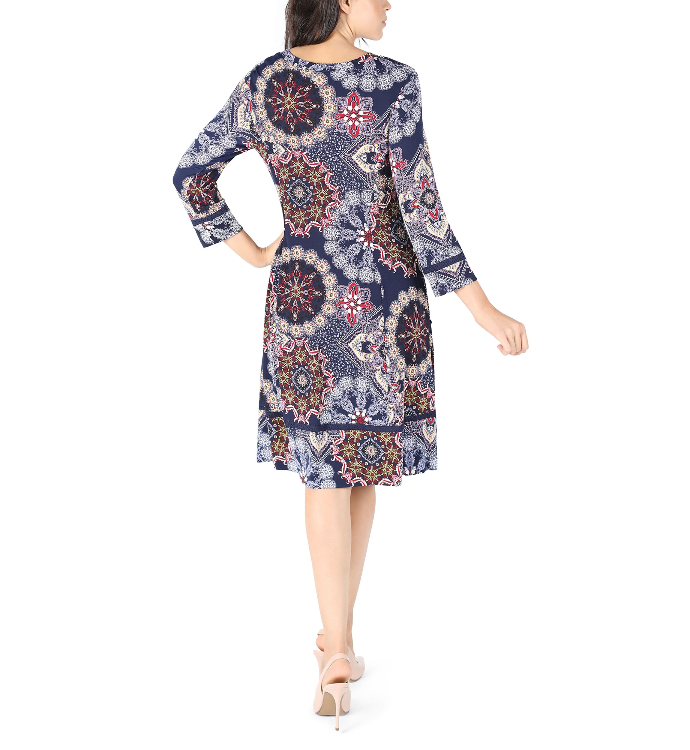 Womens Long Sleeve Printed A-Line Dress