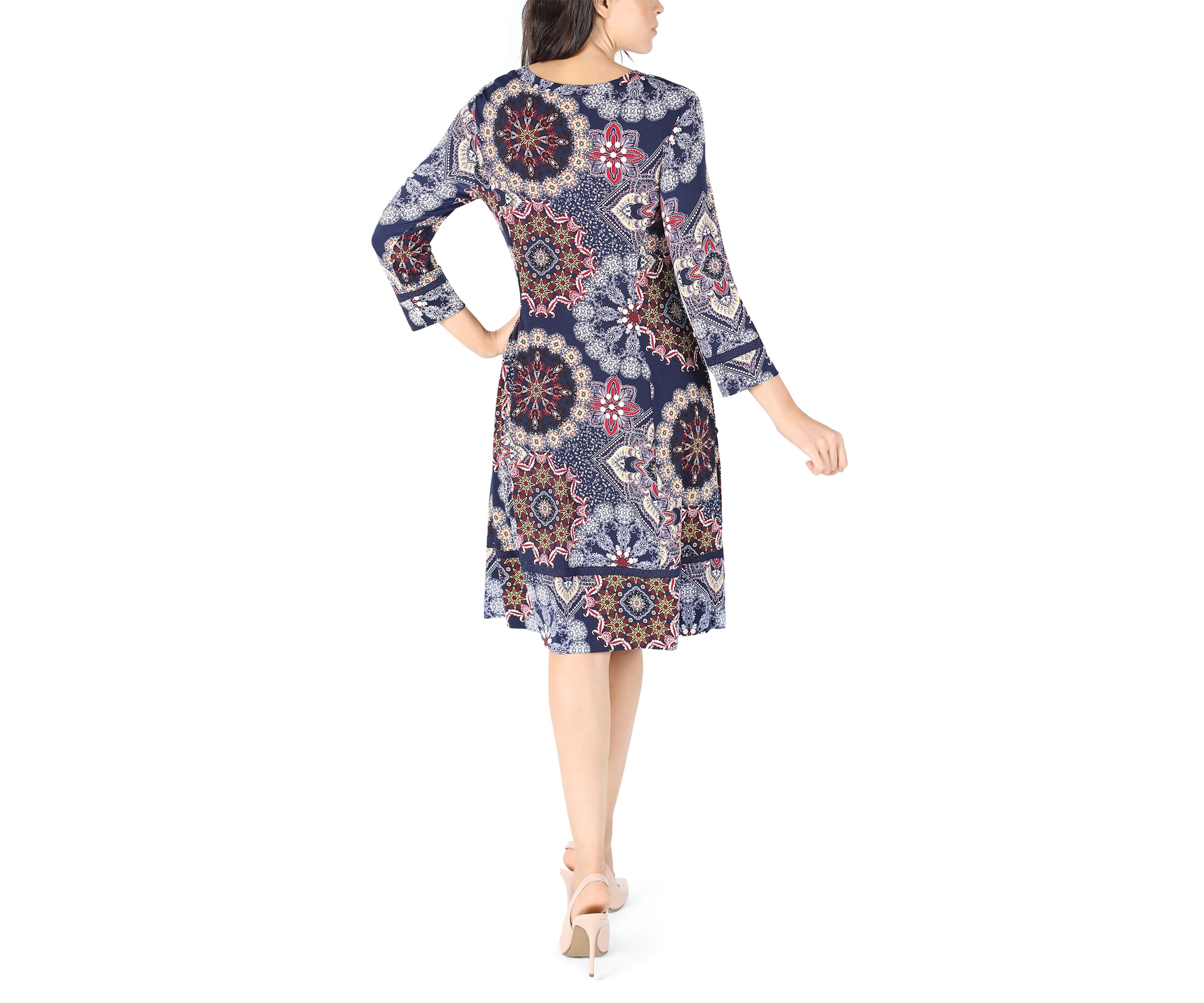 Womens Long Sleeve Printed A-Line Dress