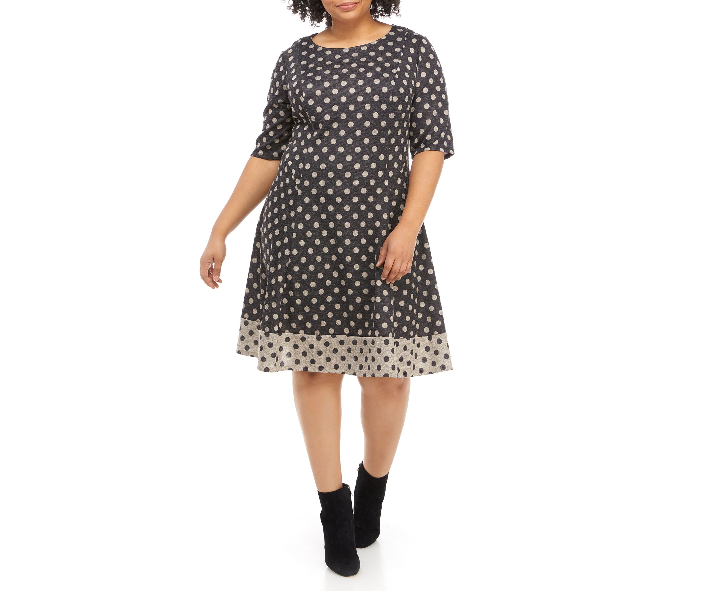 Plus Size Dot Fit and Flare Cozy Dress