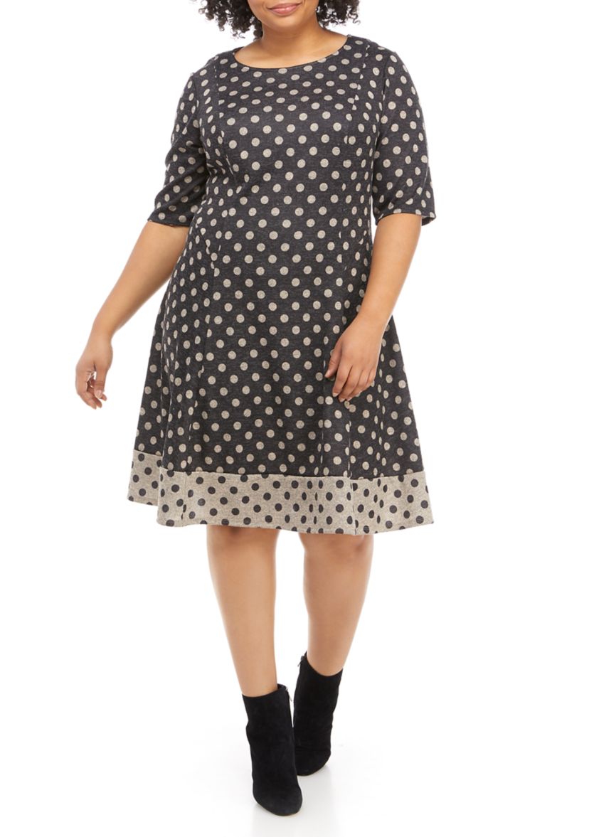 Plus Size Dot Fit and Flare Cozy Dress