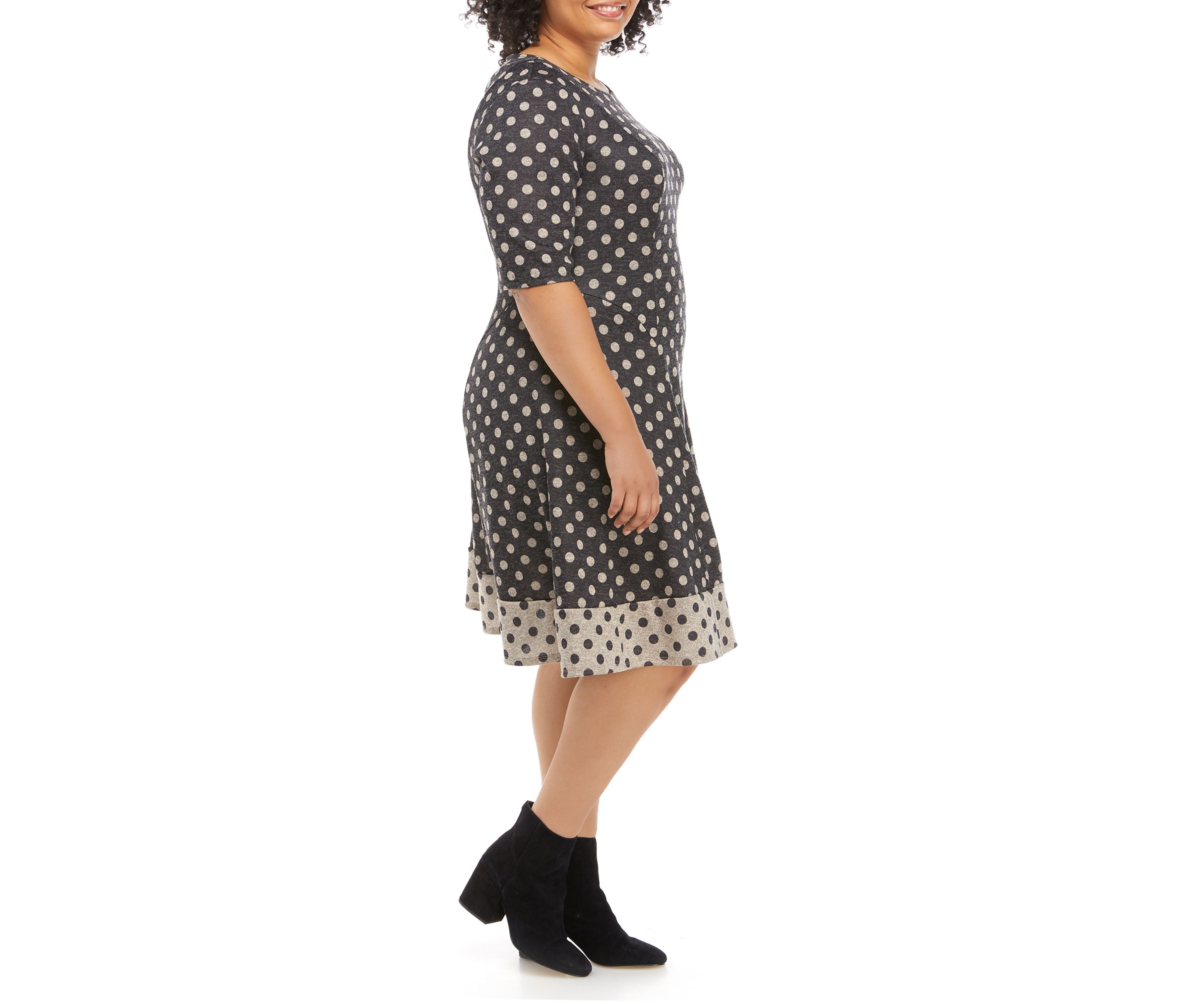 Plus Size Dot Fit and Flare Cozy Dress