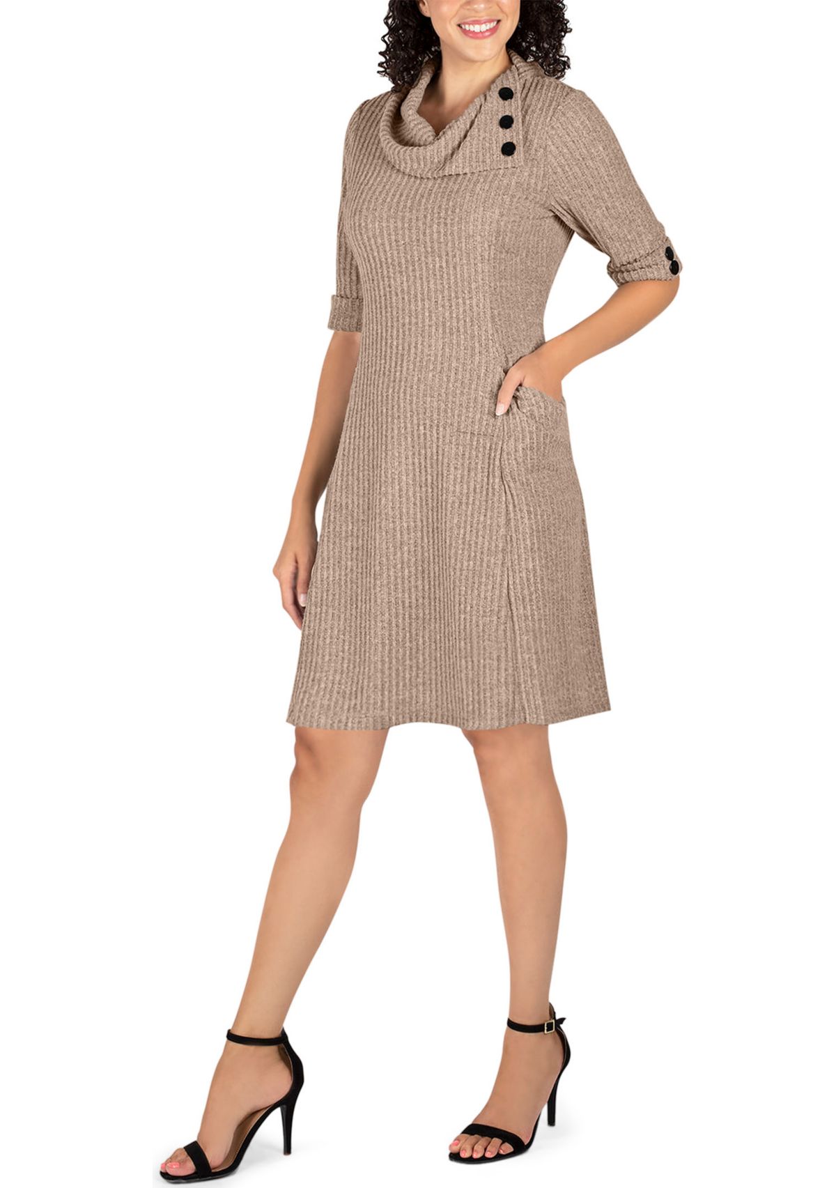 Womens Hacci Envelope Neck Fit and Flare Dress