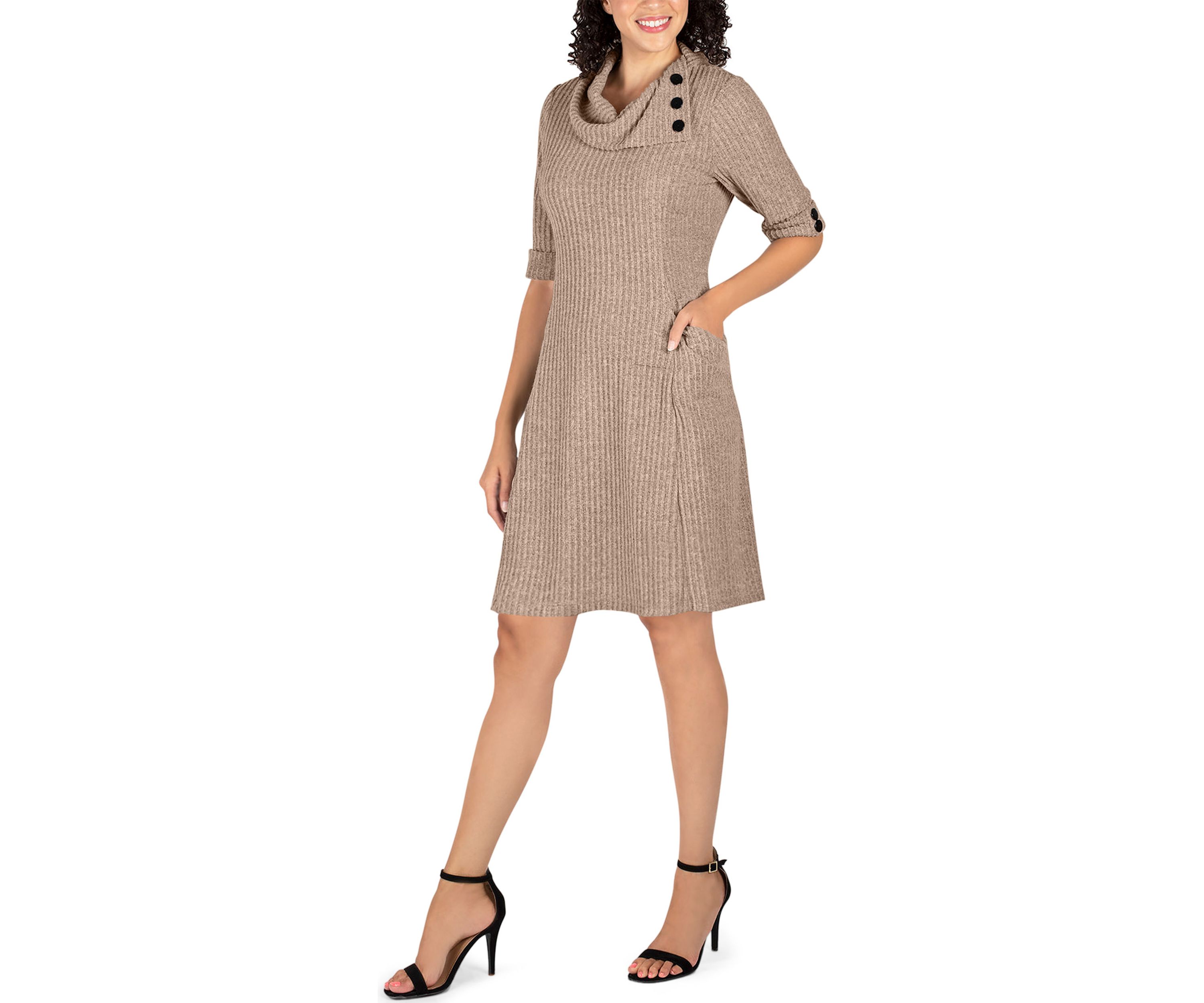 Womens Hacci Envelope Neck Fit and Flare Dress