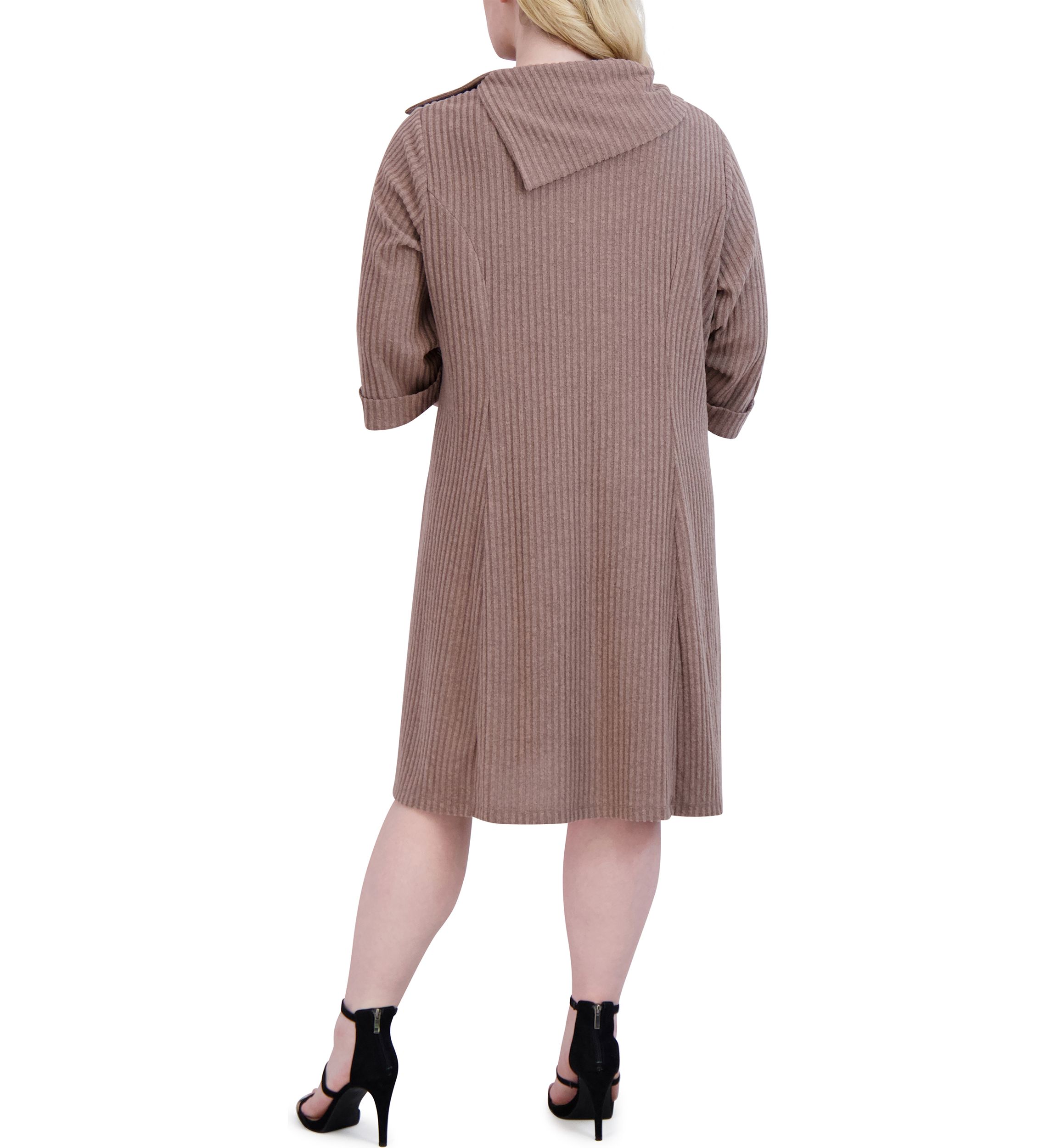 Plus Size Elbow Sleeve Hacci Envelope Neck Fit and Flare Dress