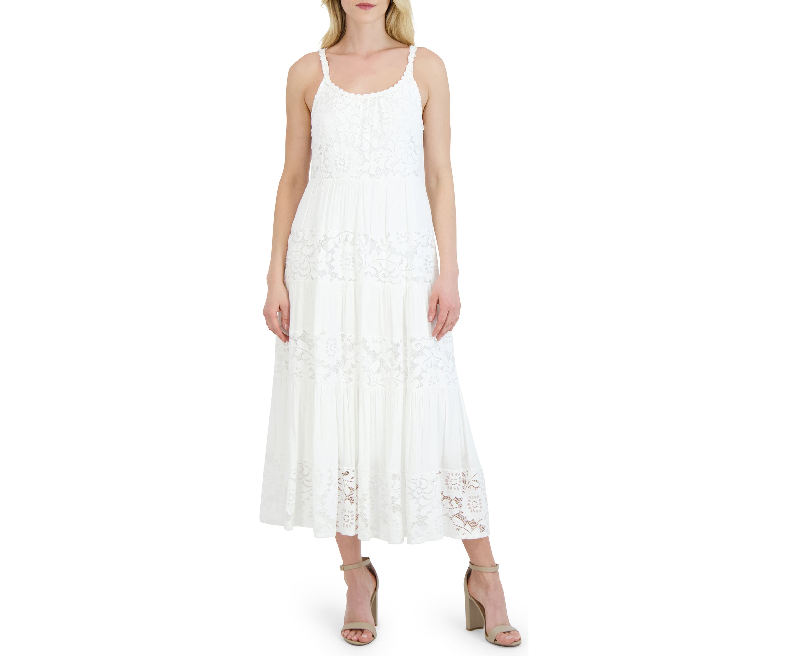 Womens Sleeveless Scoop Neck Lace Maxi Dress