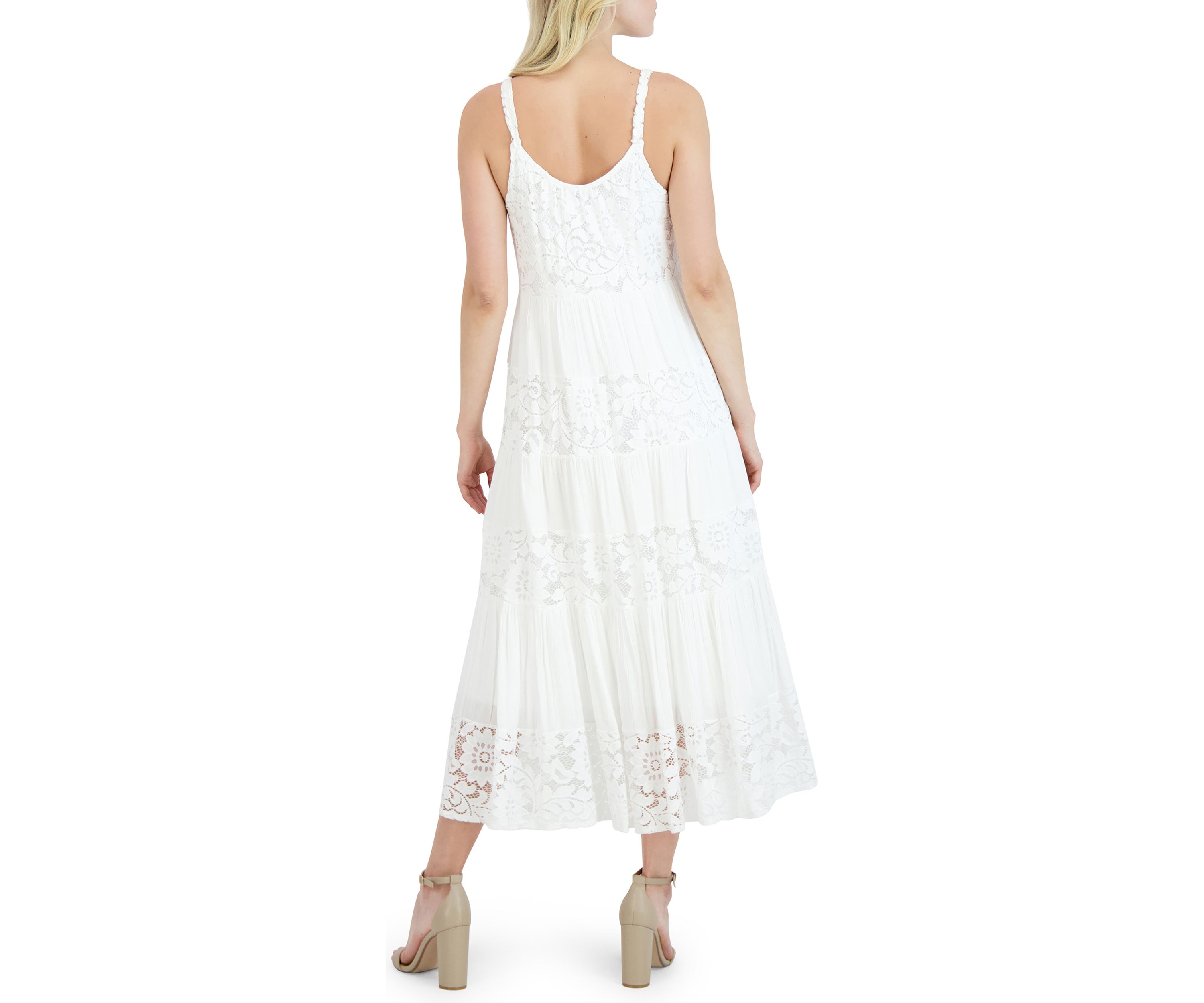 Womens Sleeveless Scoop Neck Lace Maxi Dress